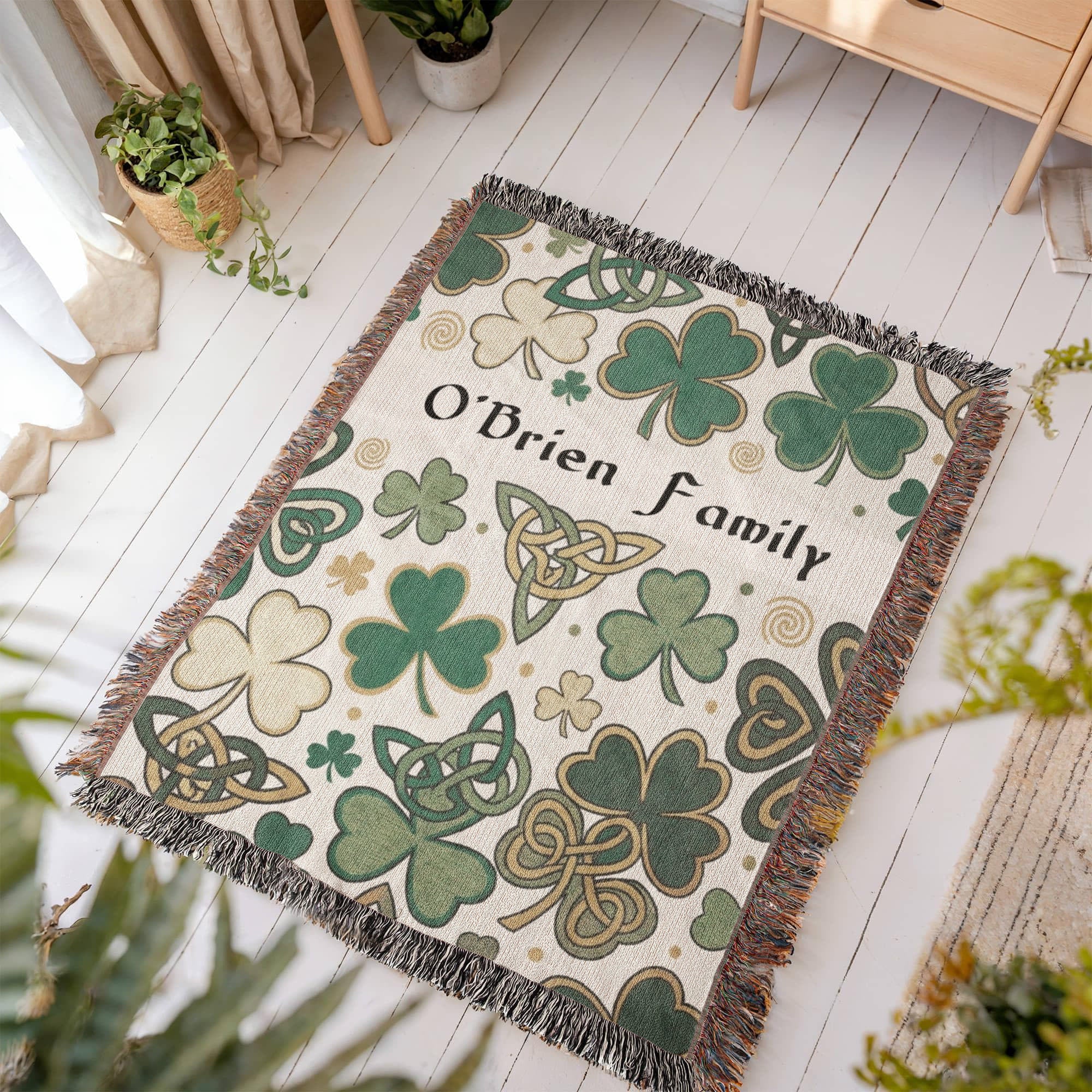 Personalized Irish Family Blanket | Shamrock Celtic Knot Cotton Throw