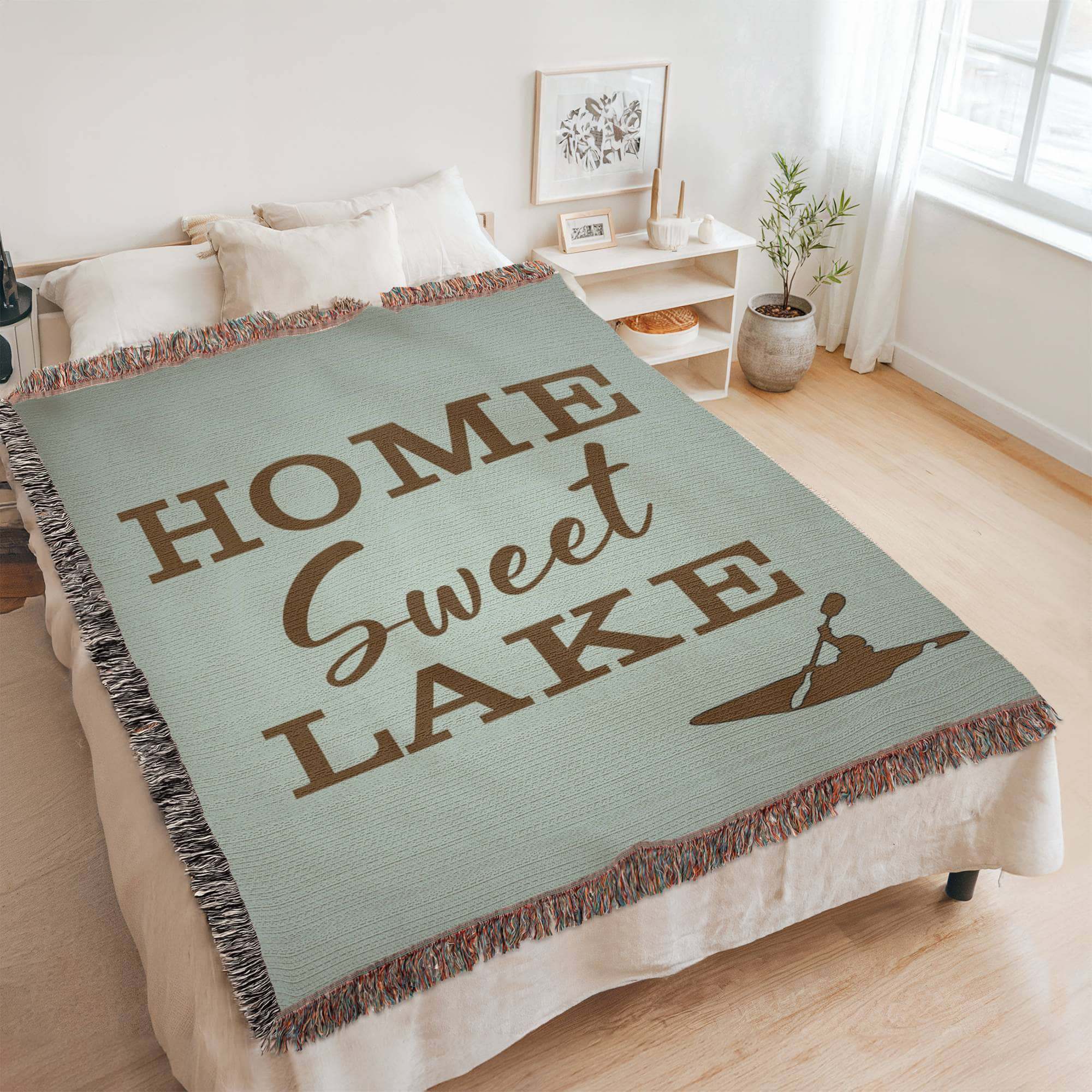 Personalized Lake House Blanket | Home Sweet Lake Cotton Throw | Custom Name | Kayak Cabin Lodge Heirloom Housewarming Gift