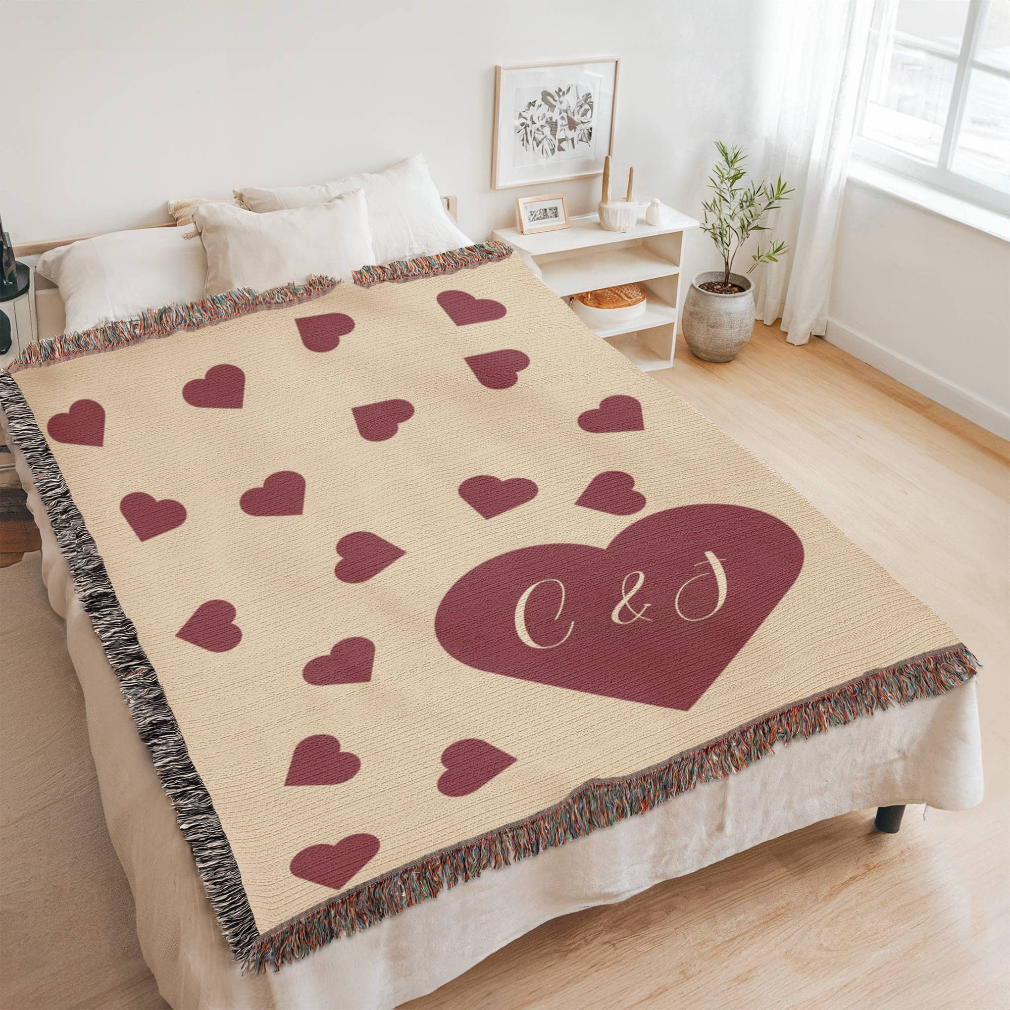 Personalized Couples Blanket | Floating Hearts Cotton Throw