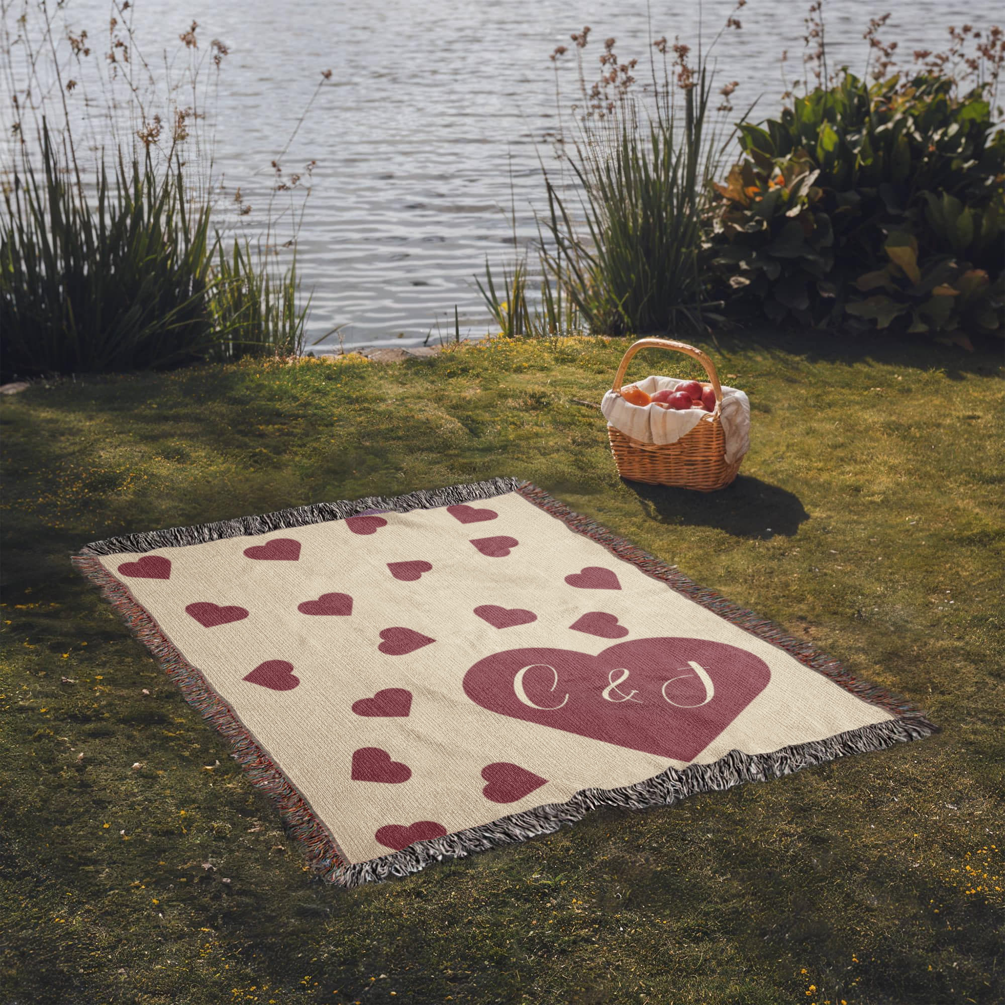 Personalized Couples Blanket | Floating Hearts Cotton Throw