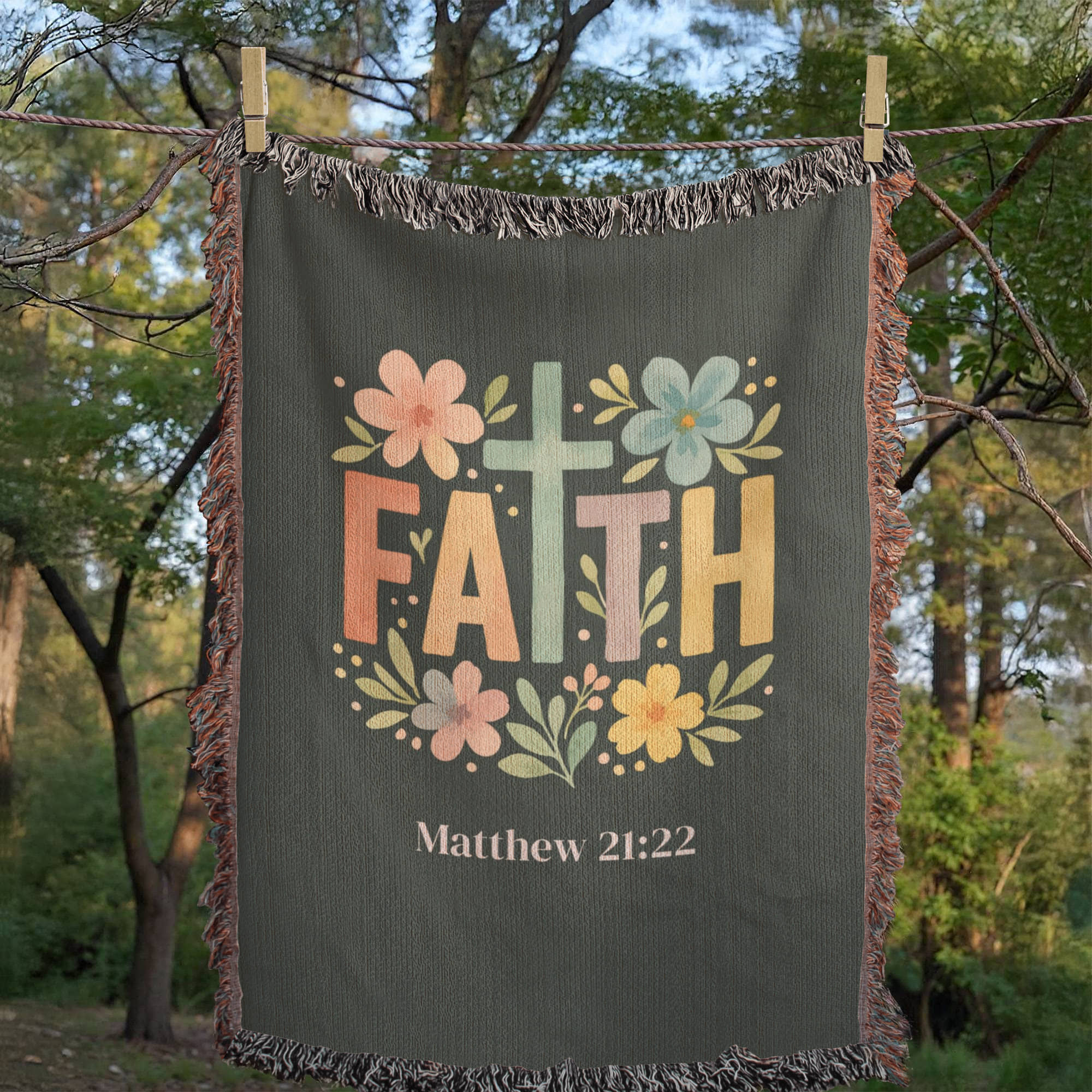 Personalized Christian Faith Blanket | Floral Cross Cotton Throw