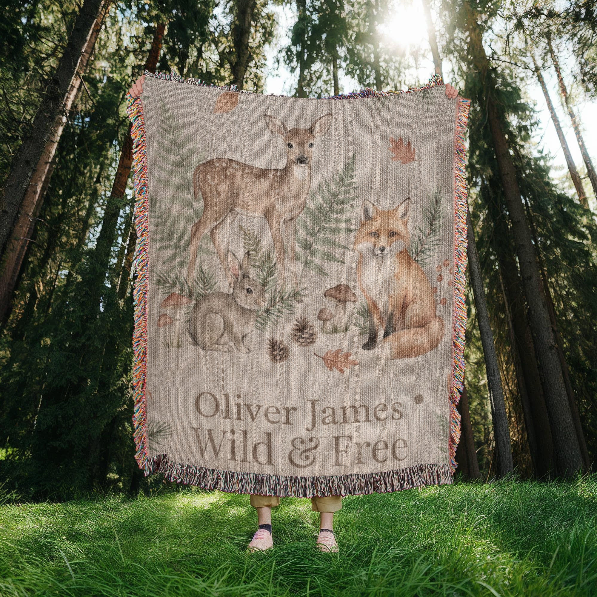 Personalized Baby Blanket | Woodland Animals Cotton Throw