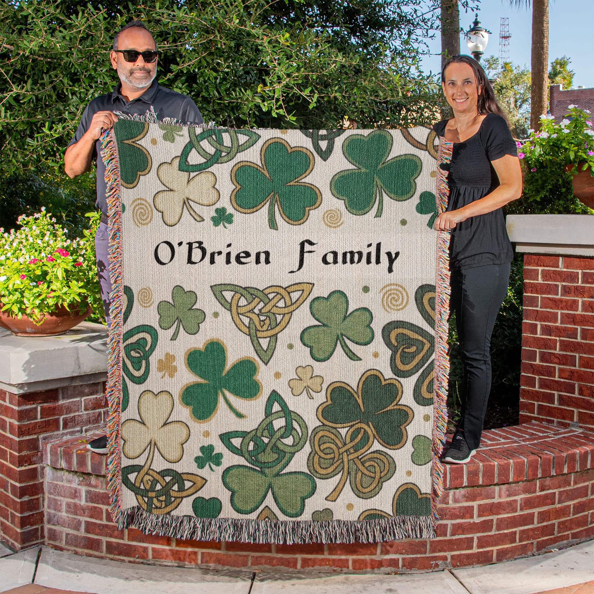 Personalized Irish Family Blanket | Shamrock Celtic Knot Cotton Throw