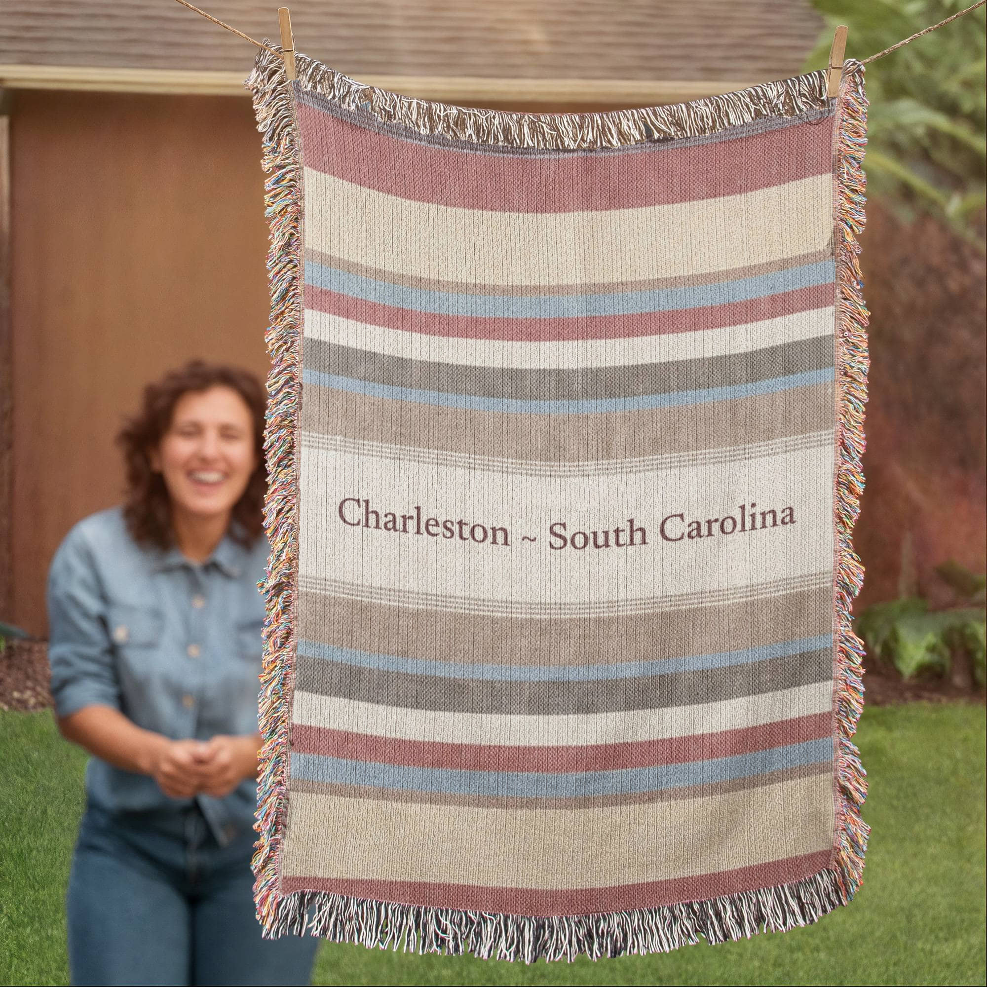 Striped Custom City State Blanket