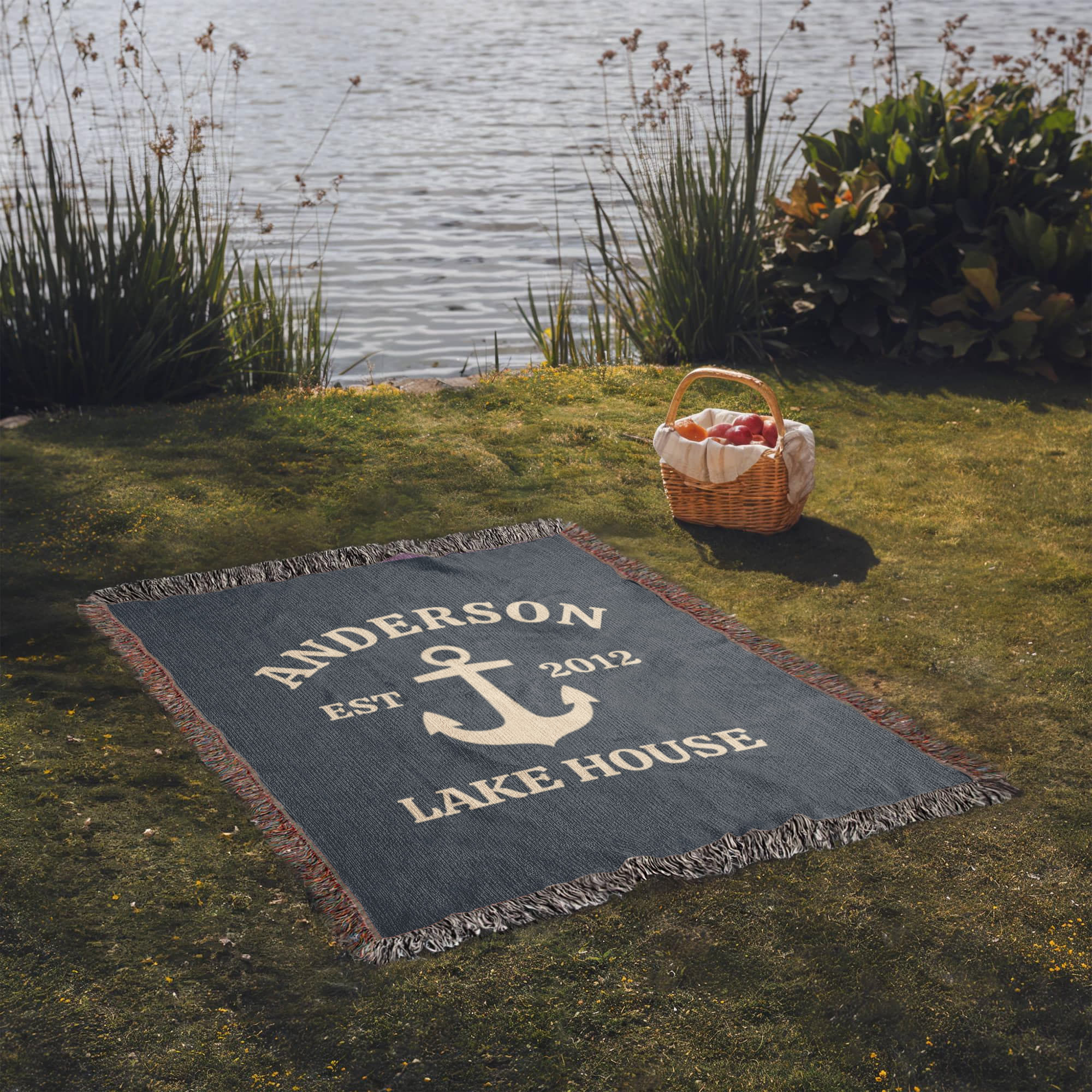 Custom Lake House Blanket | Personalized Family Name Anchor Throw