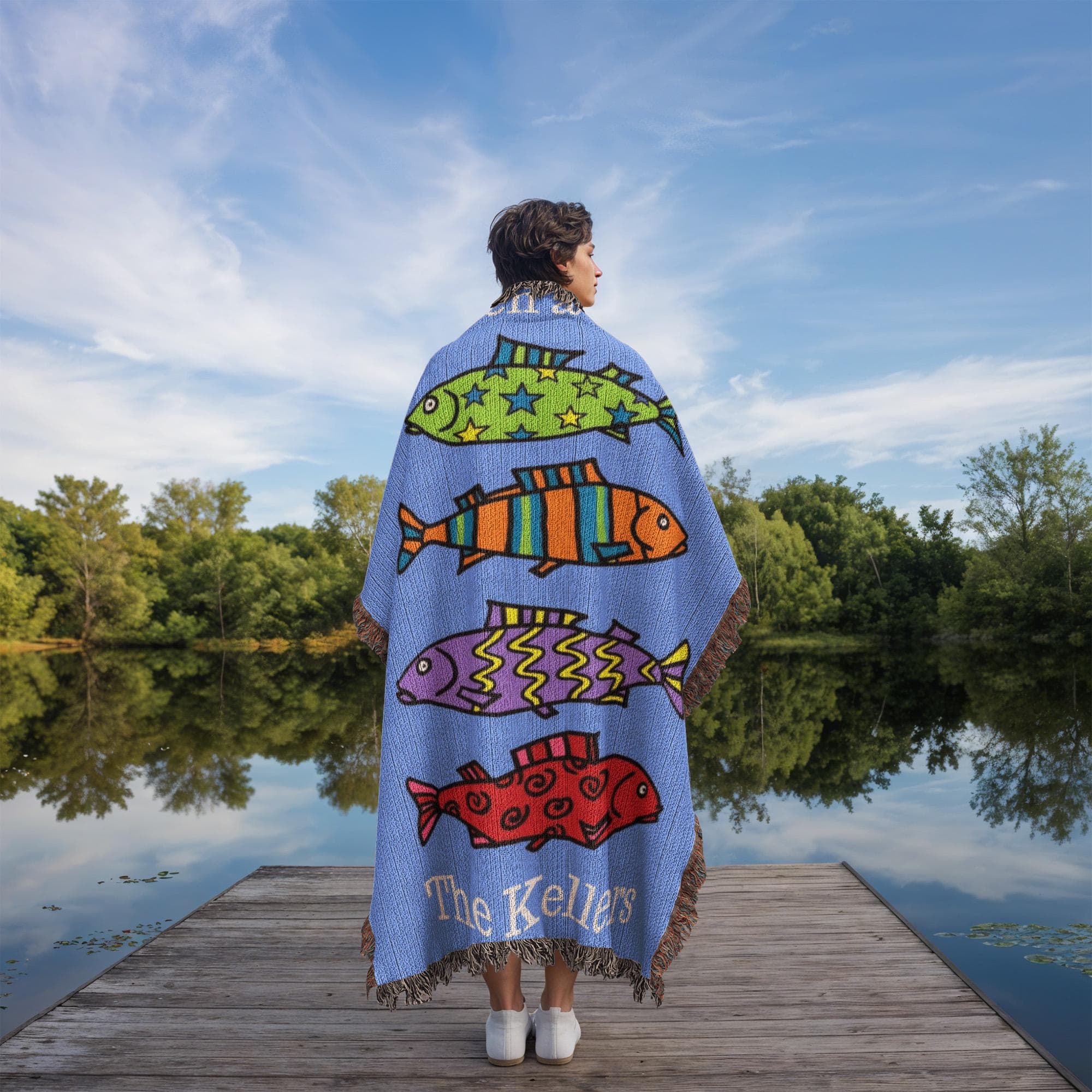 Personalized Lake House Blanket | Colorful Fish Cotton Throw