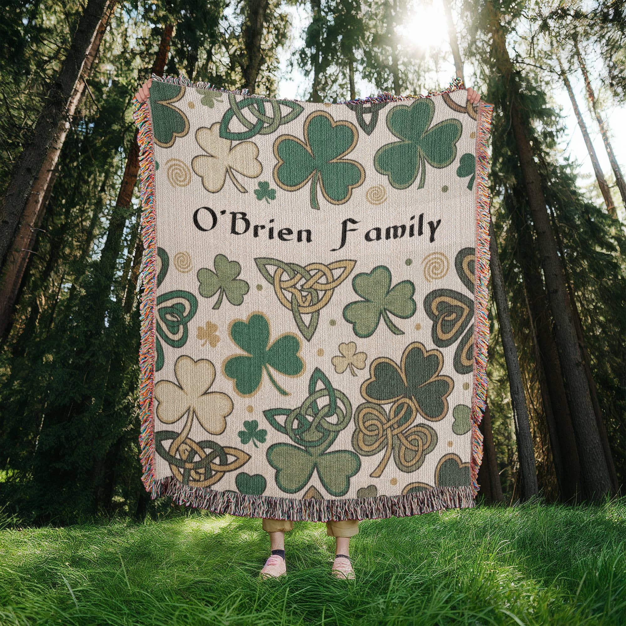 Personalized Irish Family Blanket | Shamrock Celtic Knot Cotton Throw