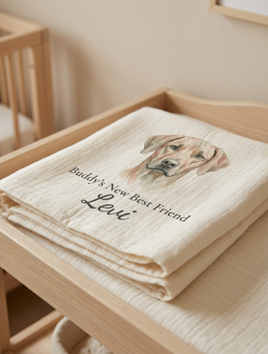 Personalized Baby Dog Name Gift • Custom Newborn Name Blanket • Baby & Pet Announcement • Newborn Photo Prop • Baby Shower Gift