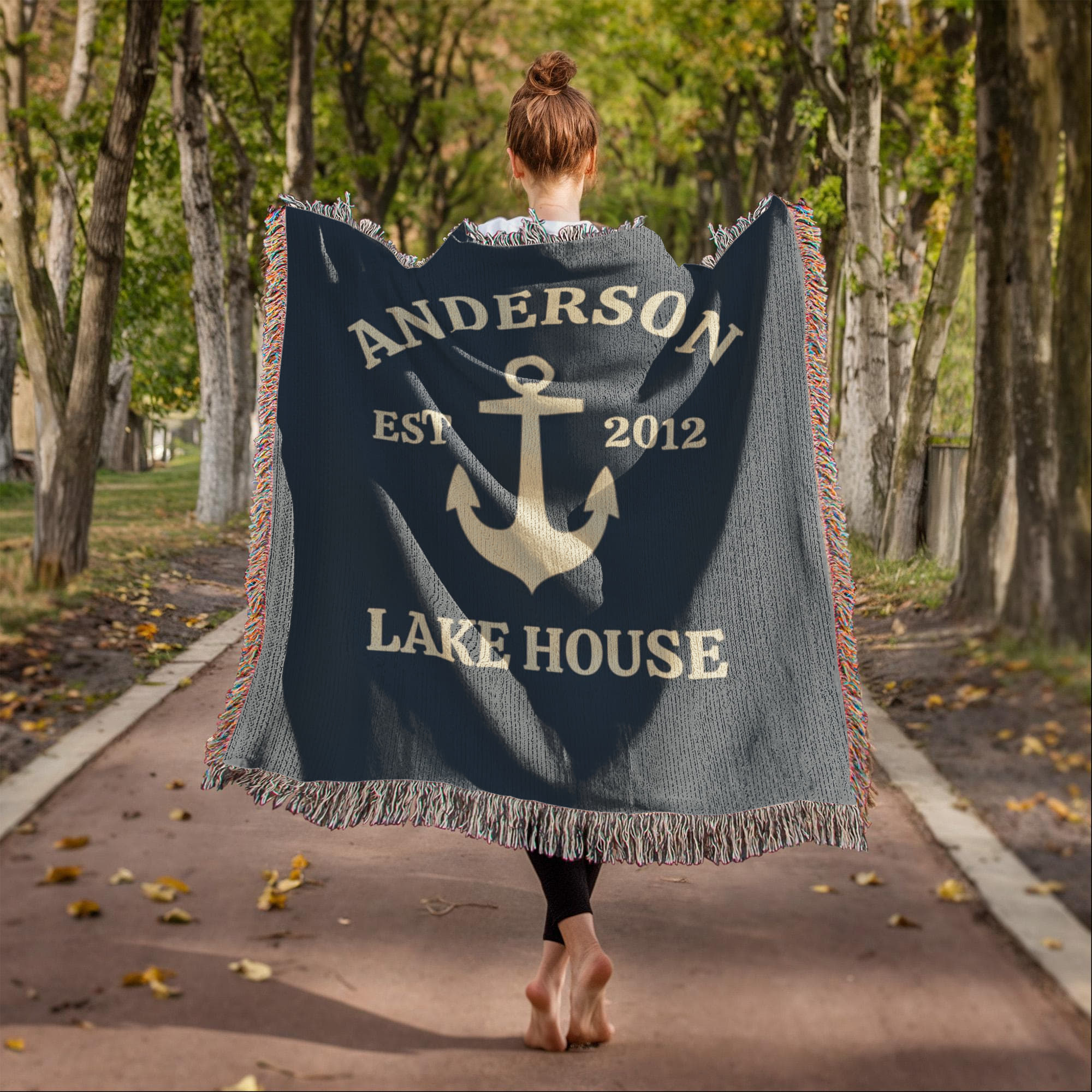 Custom Lake House Blanket | Personalized Family Name Anchor Throw
