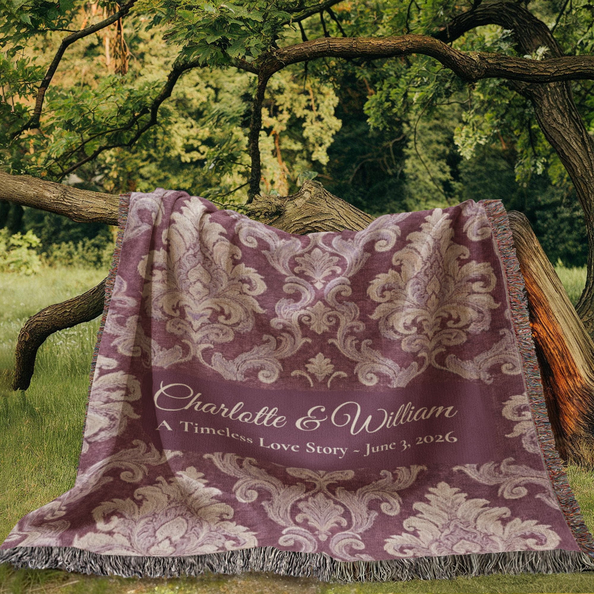 Personalized Wedding Blanket | Damask Floral Cotton