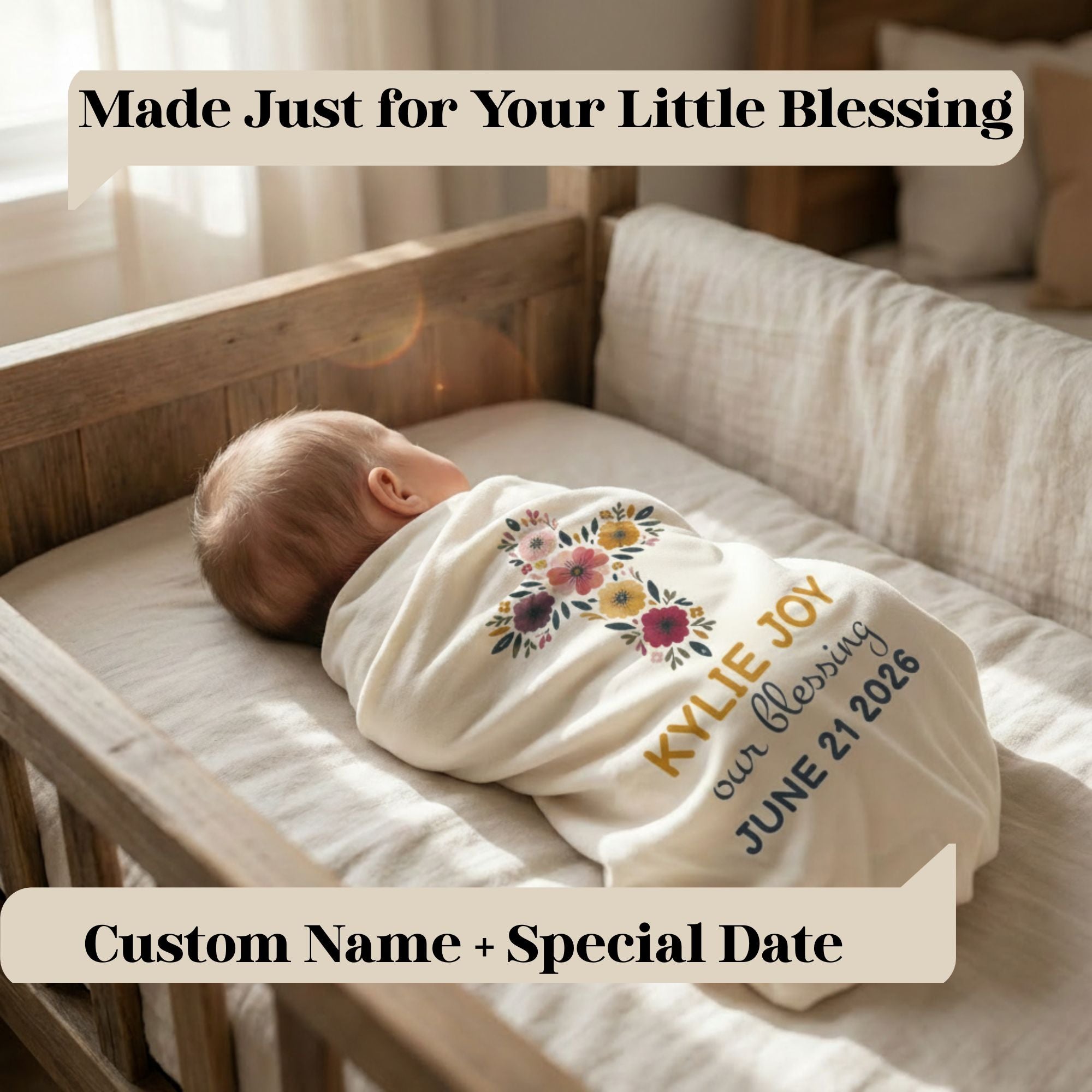Baby Personalized Christian Baby Blanket Floral Cross Nursery Gift Custom Name Baptism Christening Newborn Blessing Keepsake
