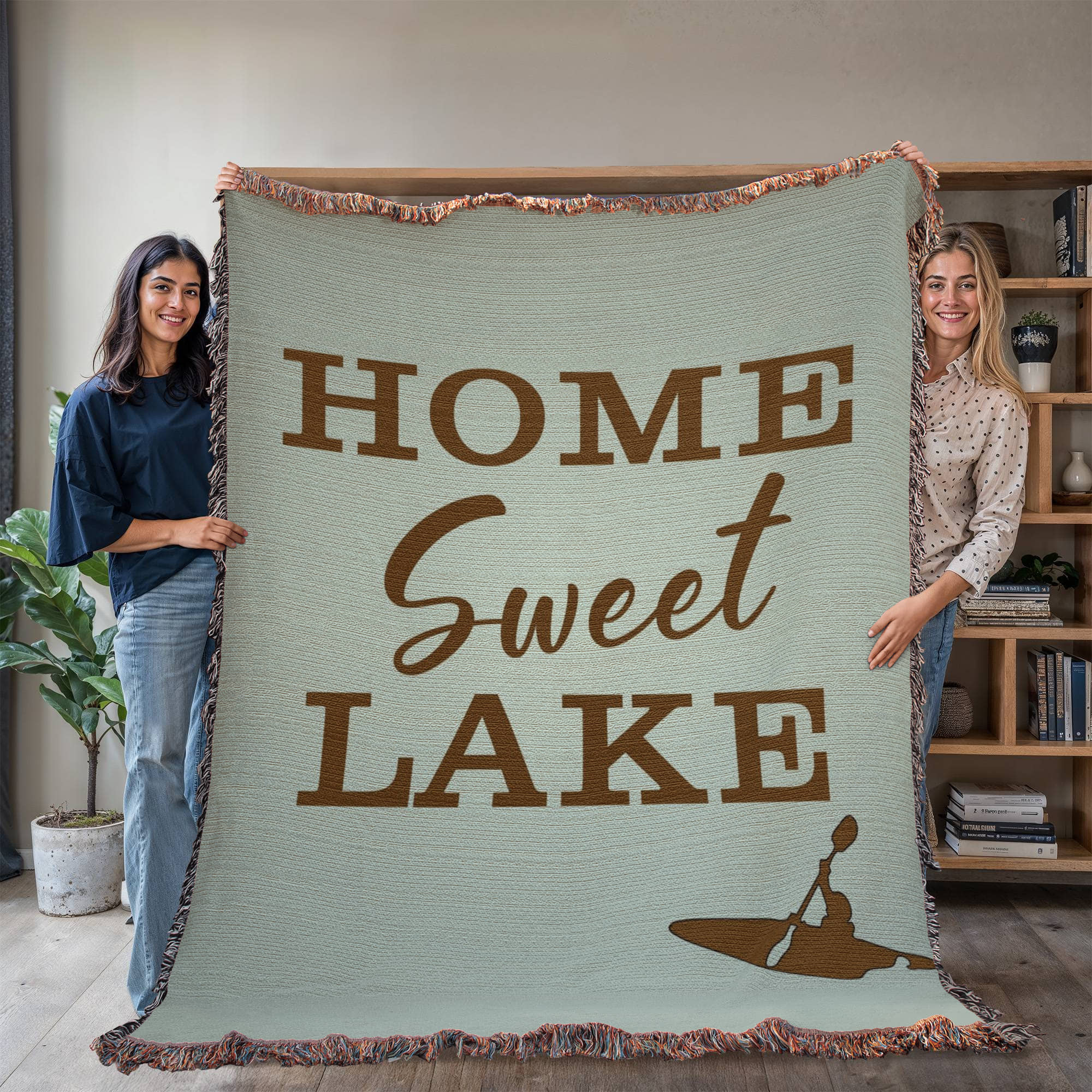 Personalized Lake House Blanket | Home Sweet Lake Cotton Throw | Custom Name | Kayak Cabin Lodge Heirloom Housewarming Gift