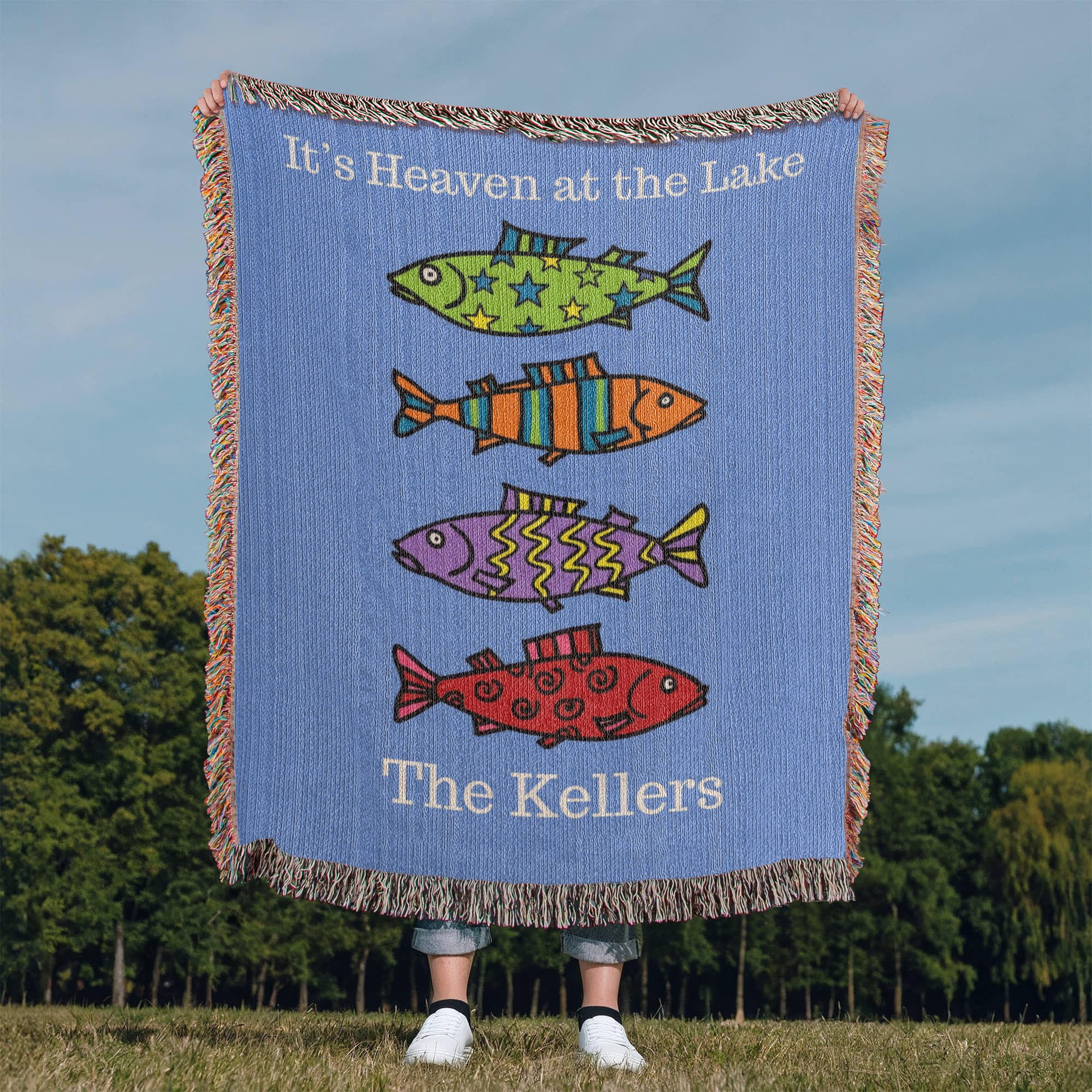Personalized Lake House Blanket | Colorful Fish Cotton Throw