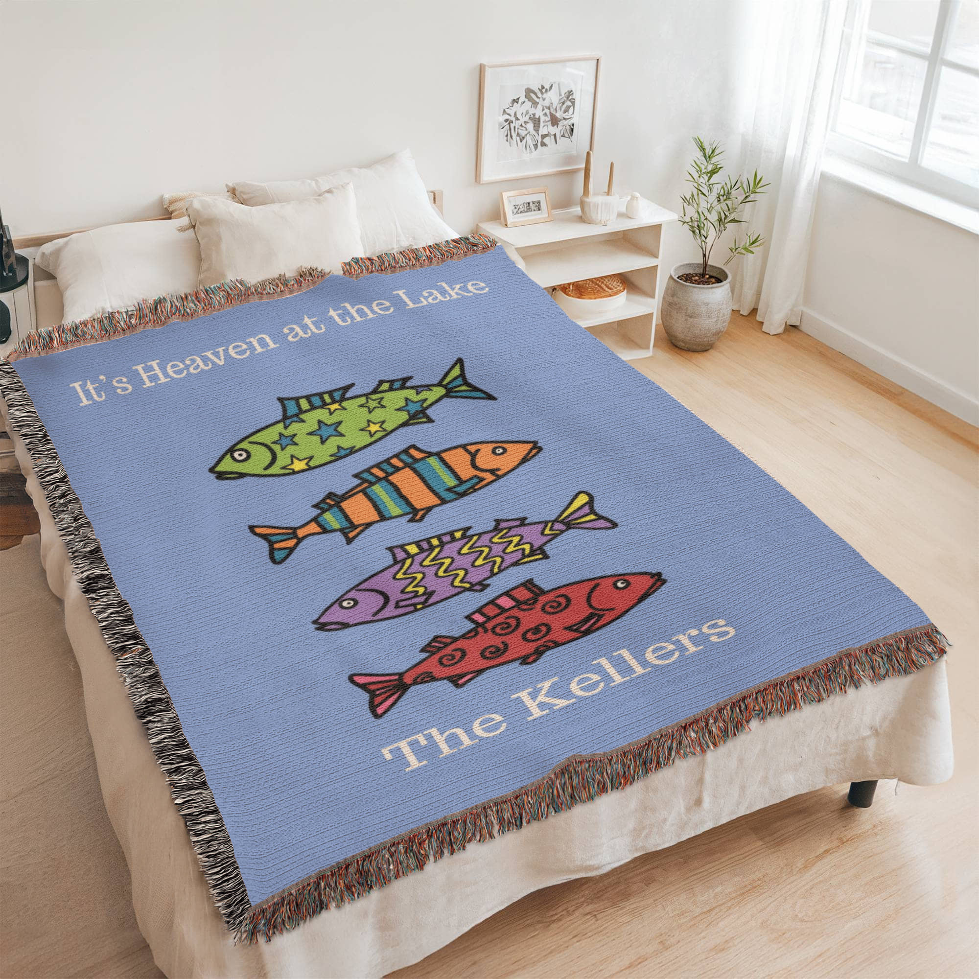 Personalized Lake House Blanket | Colorful Fish Cotton Throw