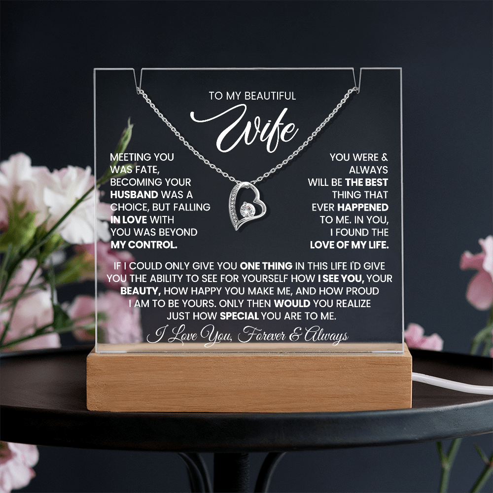 I Love my Beautiful Wife Heart Necklace and Premium Acrylic Square