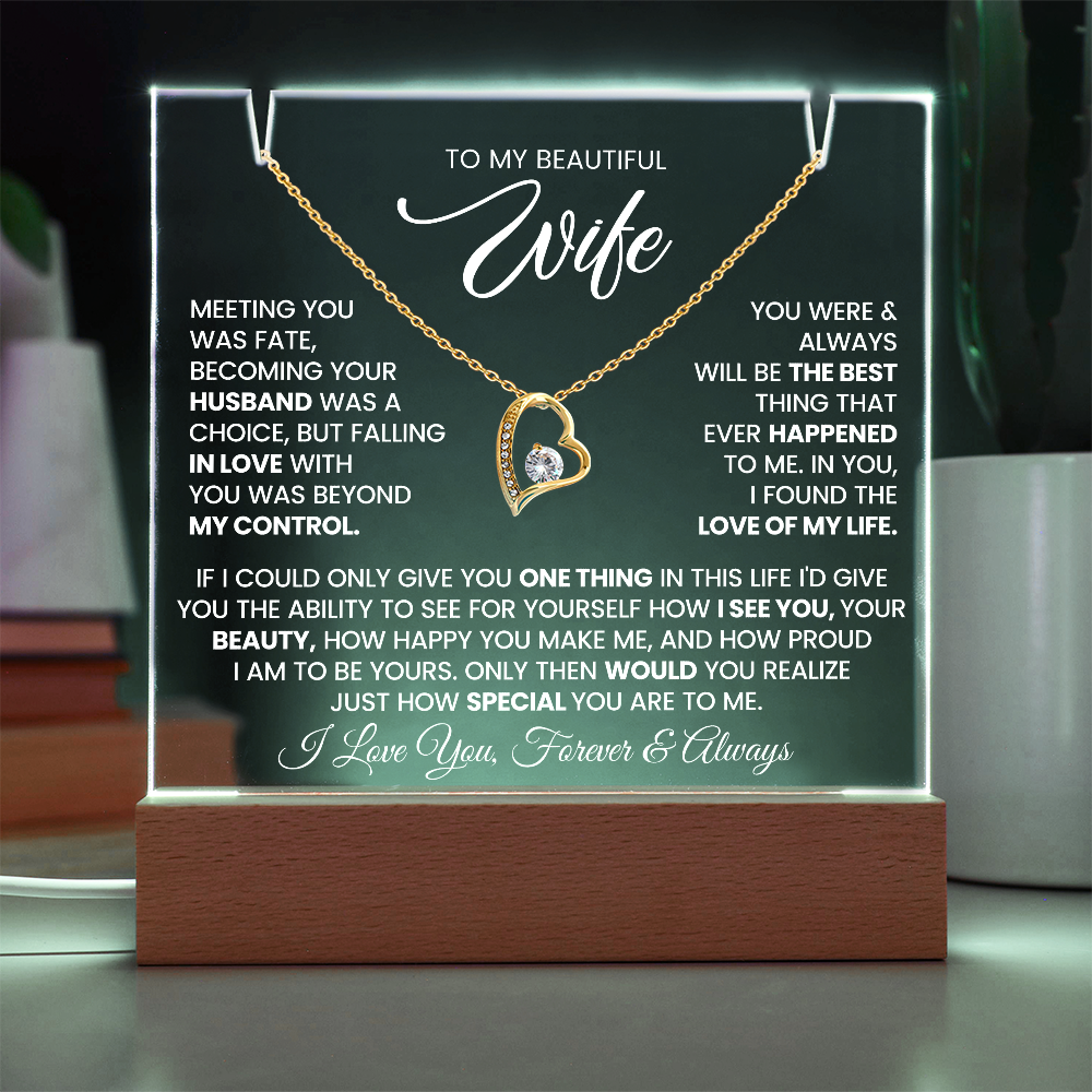 I Love my Beautiful Wife Heart Necklace and Premium Acrylic Square