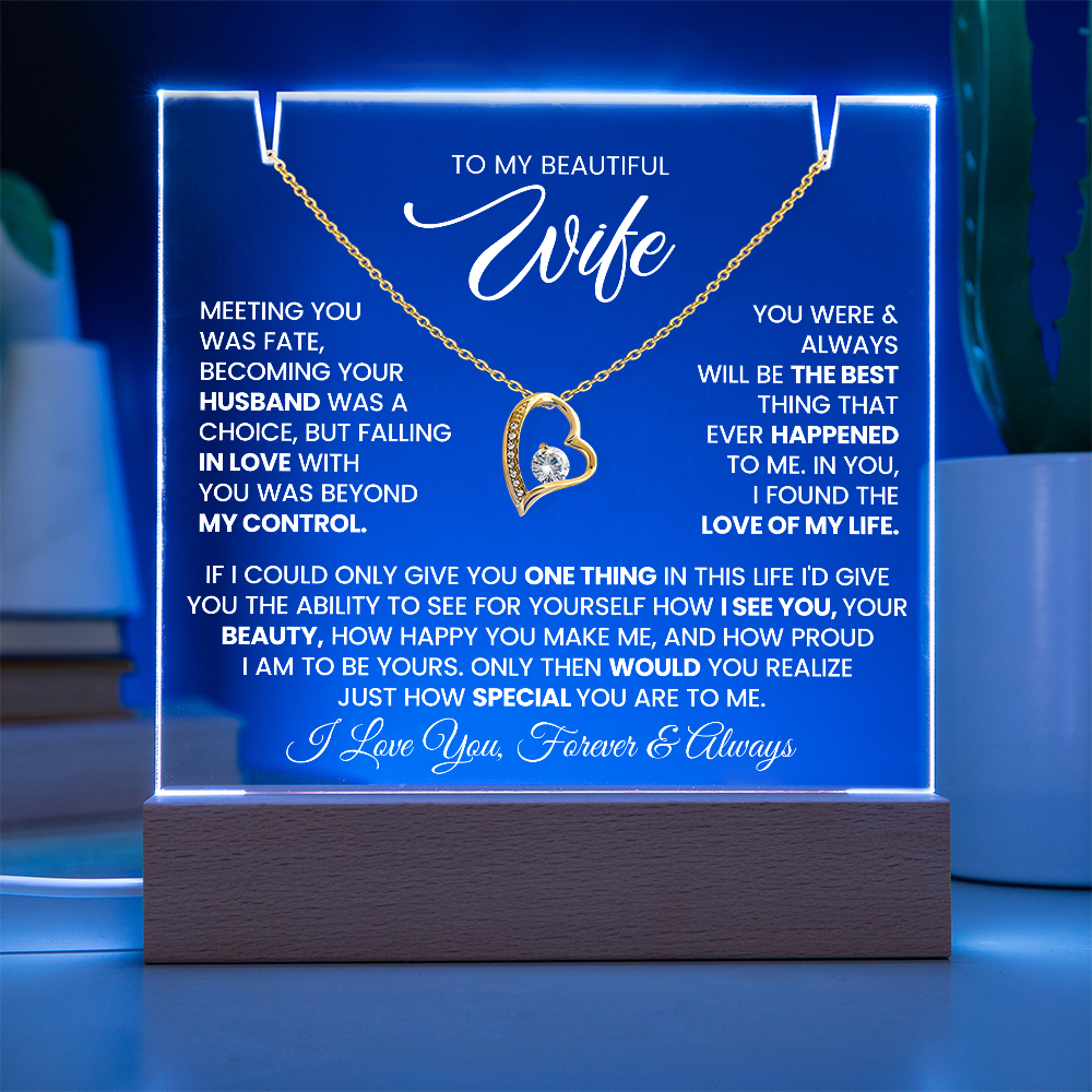 I Love my Beautiful Wife Heart Necklace and Premium Acrylic Square