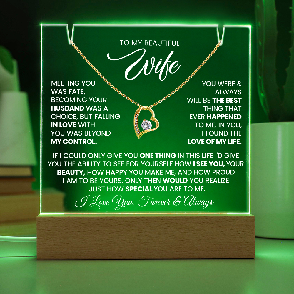 I Love my Beautiful Wife Heart Necklace and Premium Acrylic Square