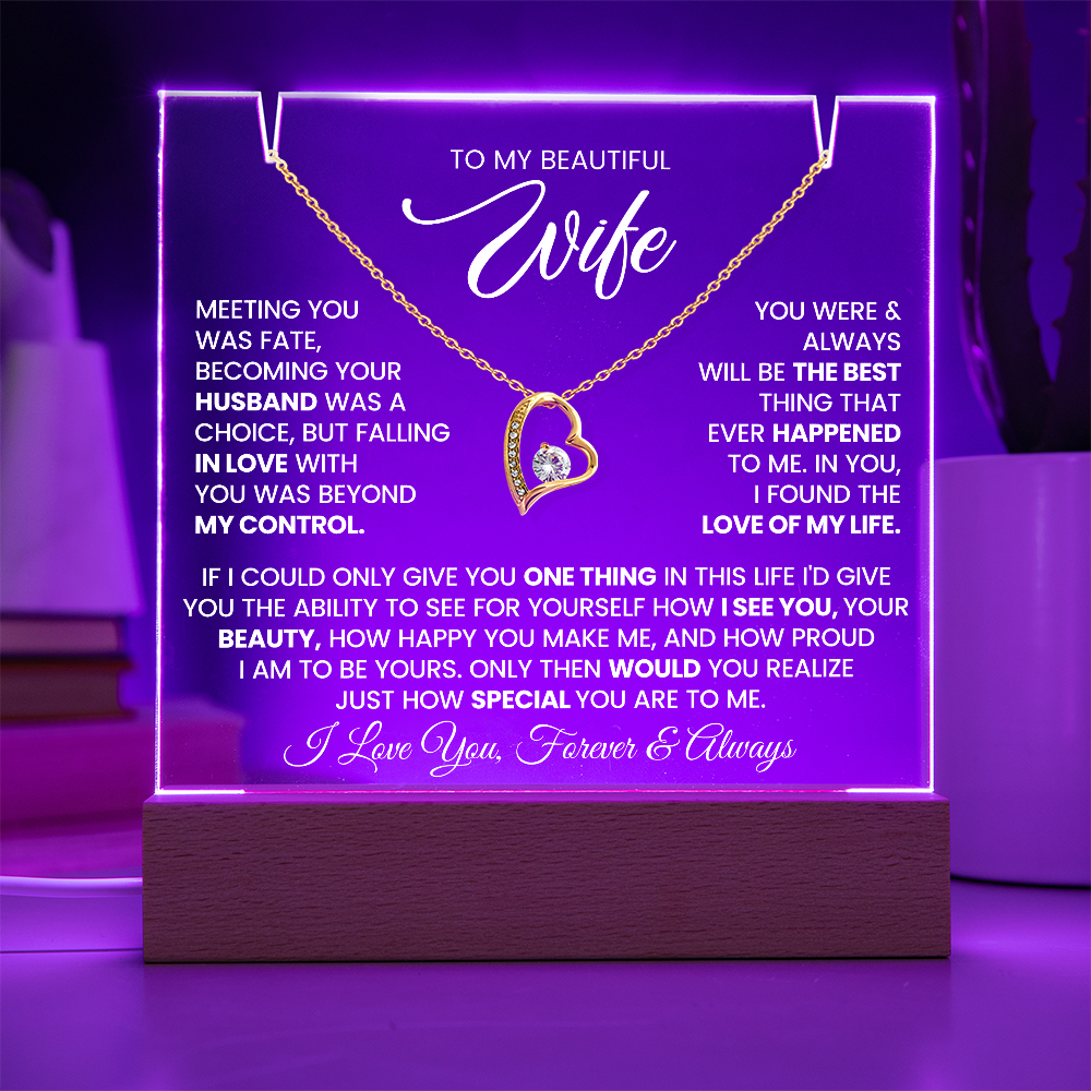 I Love my Beautiful Wife Heart Necklace and Premium Acrylic Square