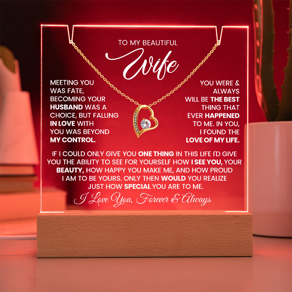 I Love my Beautiful Wife Heart Necklace and Premium Acrylic Square