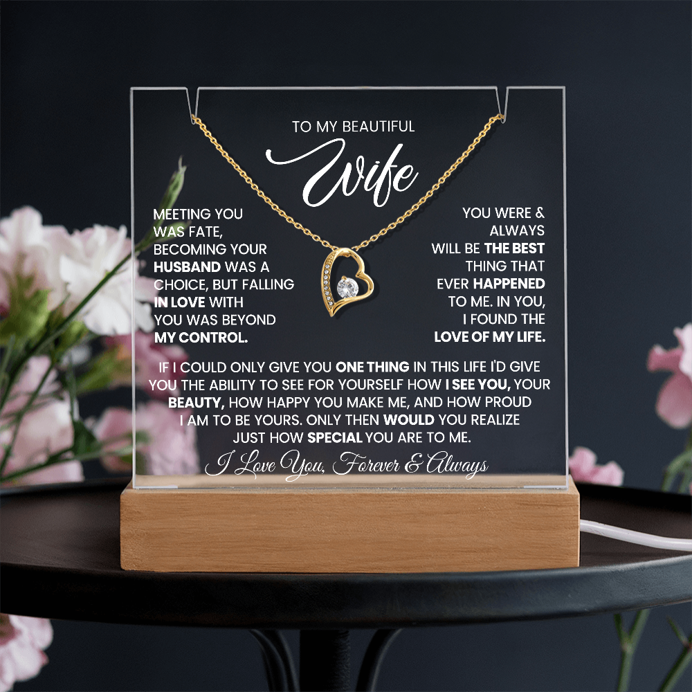 I Love my Beautiful Wife Heart Necklace and Premium Acrylic Square