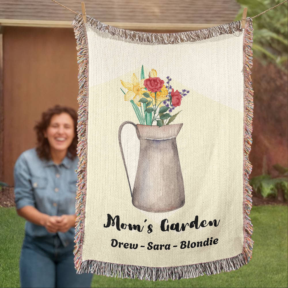 Personalized Gift for Mom Children's Birth Flowers Woven Blanket