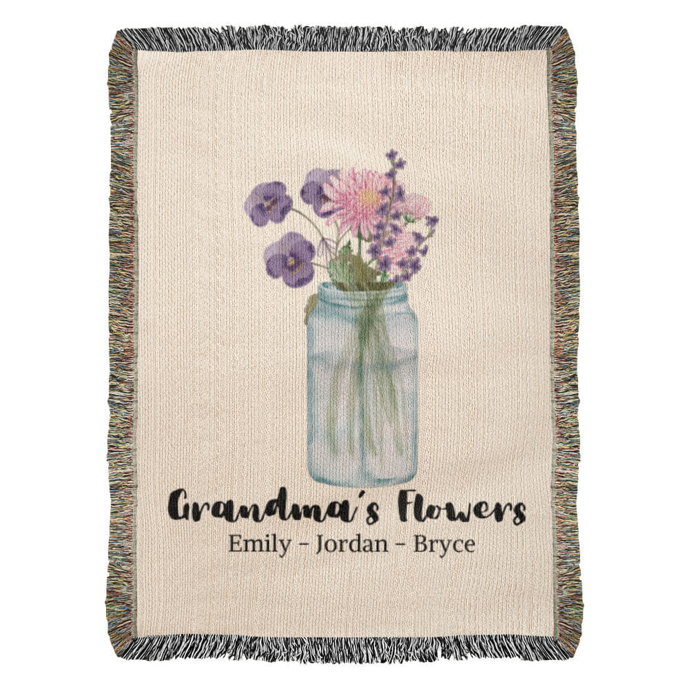 Personalized Gift for Grandmom Grandchildren's Birth Flowers Woven Blanket
