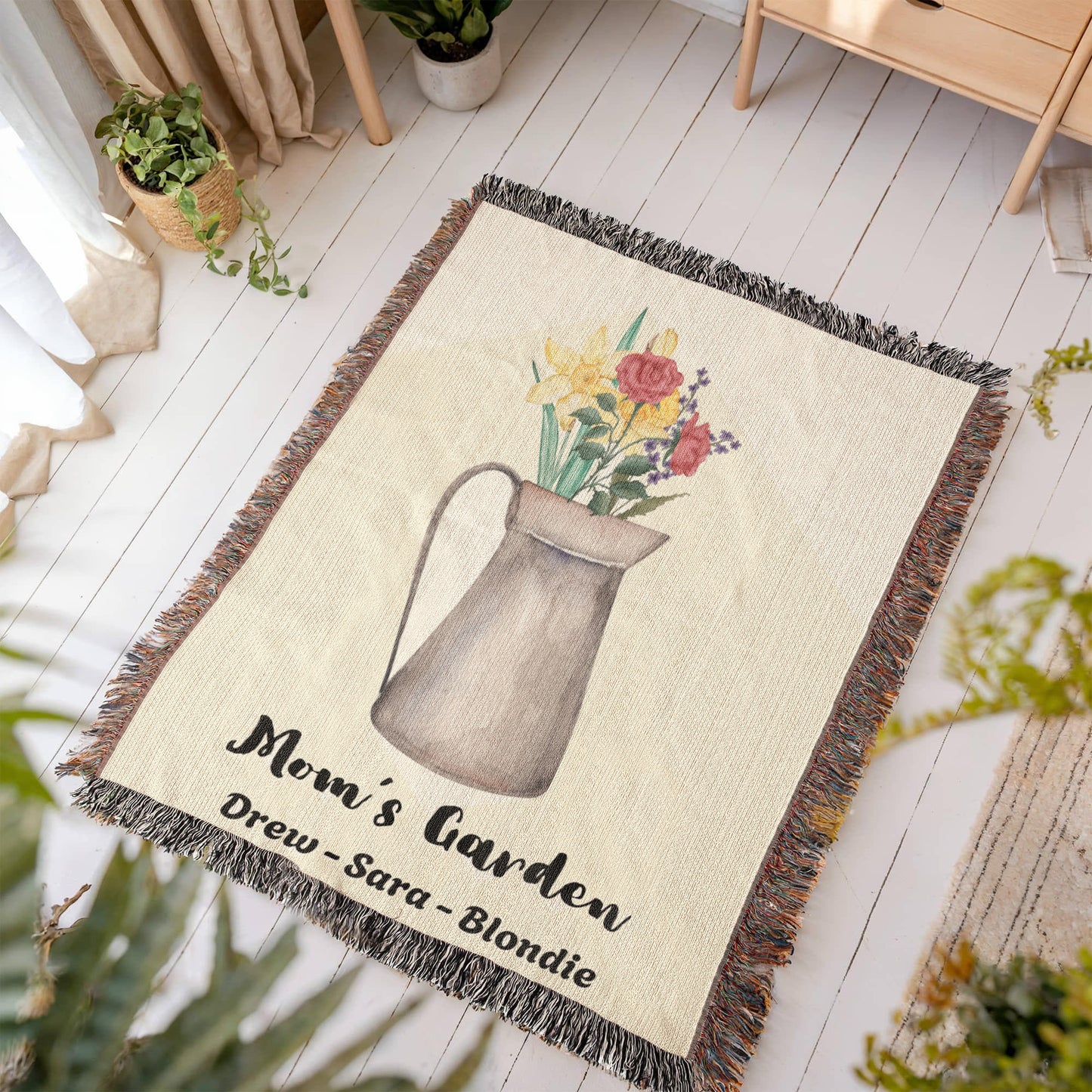 Personalized Gift for Mom Children's Birth Flowers Woven Blanket