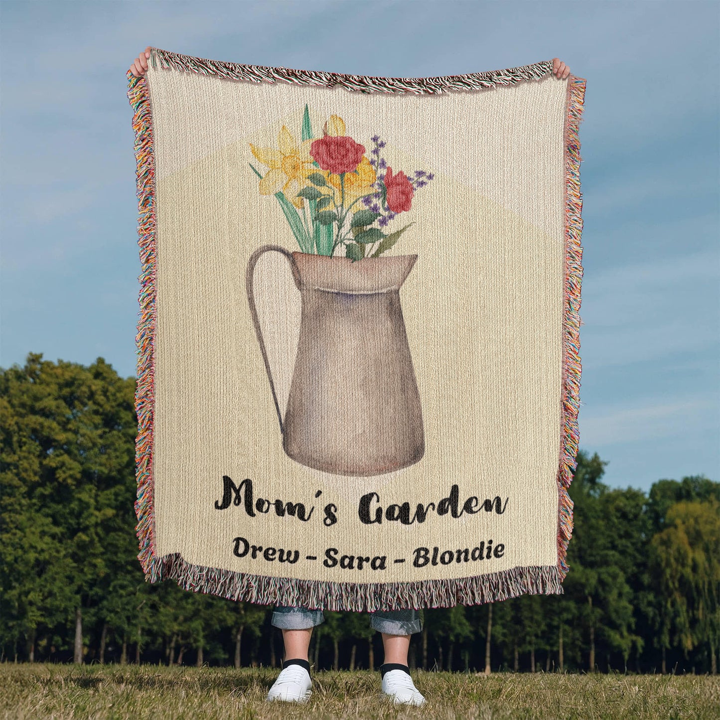 Personalized Gift for Mom Children's Birth Flowers Woven Blanket