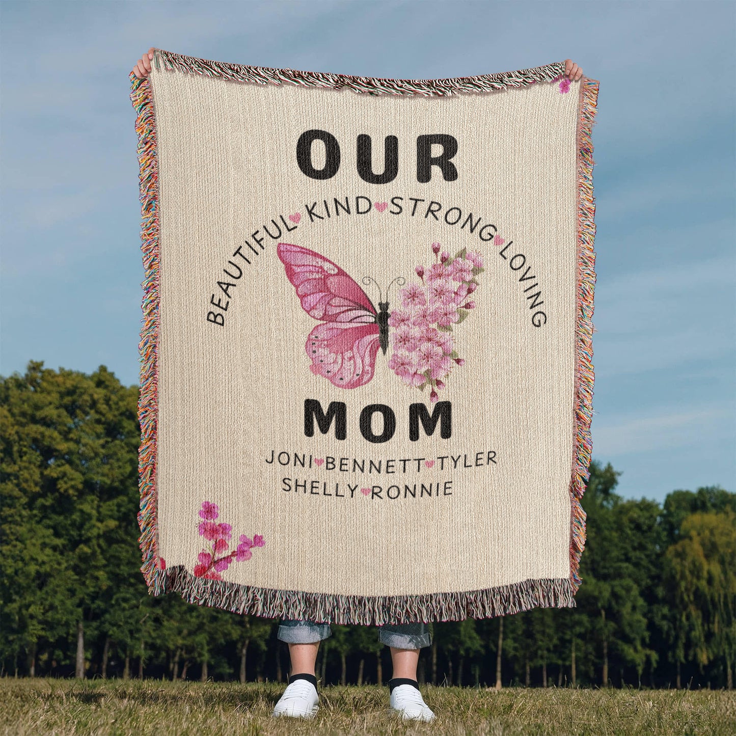 Personalized Butterfly Flower Woven Blanket for Mom