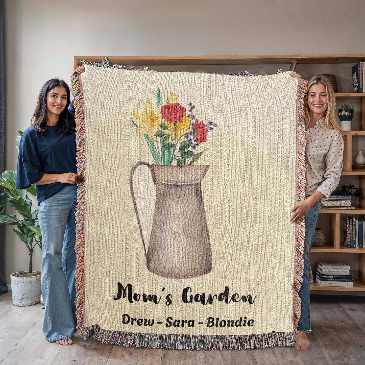 Personalized Gift for Mom Children's Birth Flowers Woven Blanket