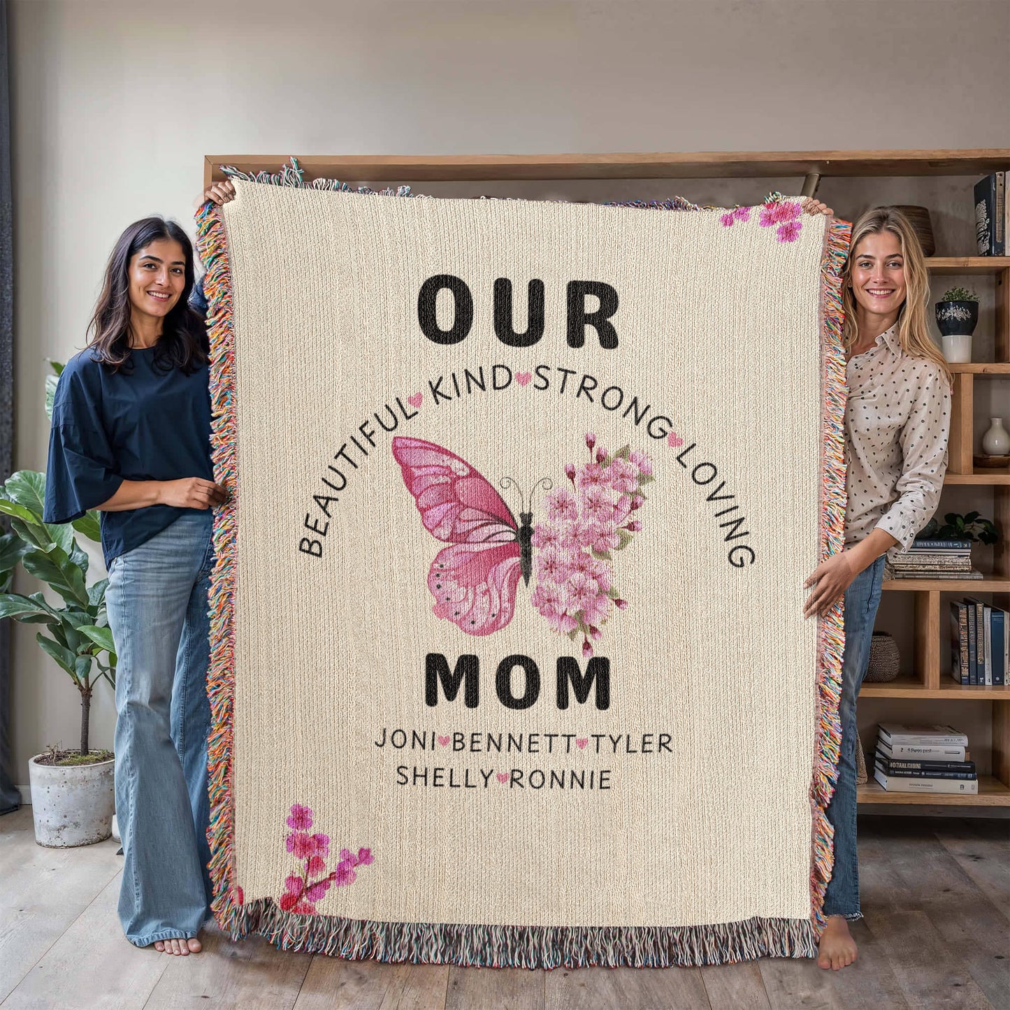 Personalized Butterfly Flower Woven Blanket for Mom