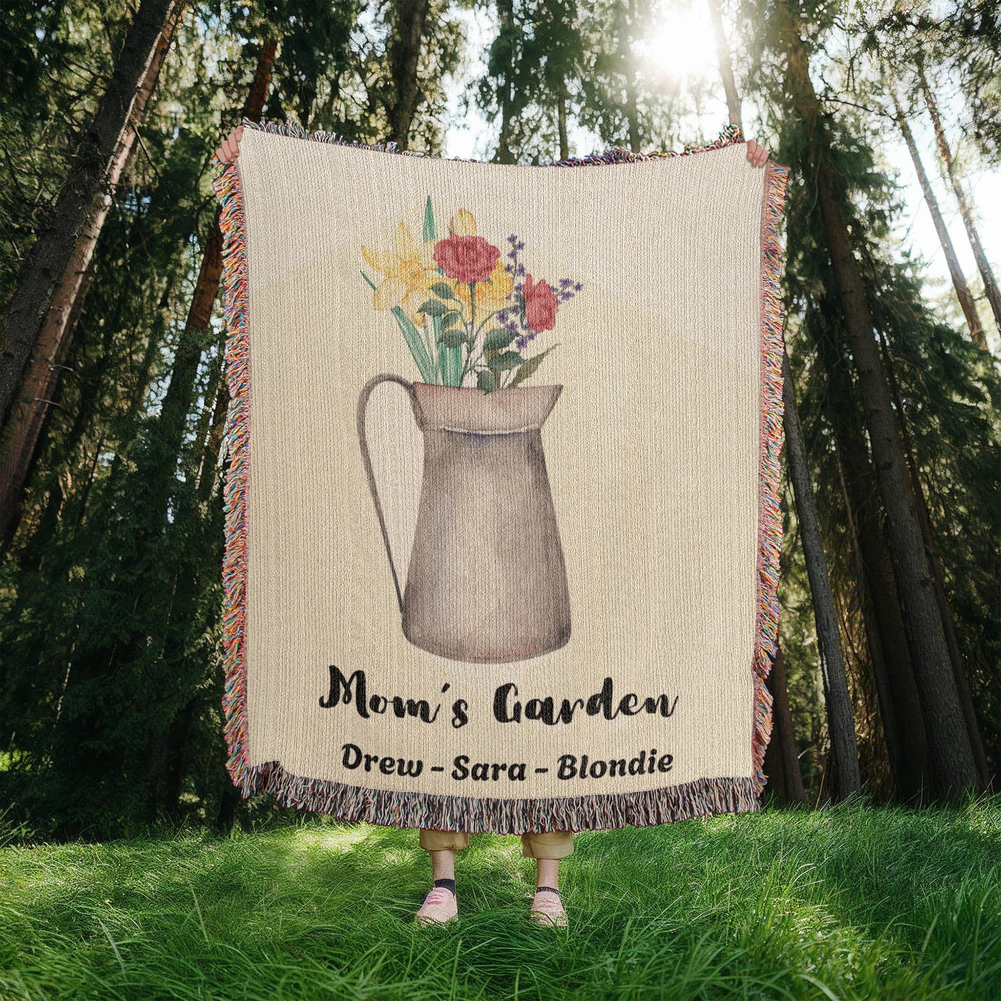 Personalized Gift for Mom Children's Birth Flowers Woven Blanket