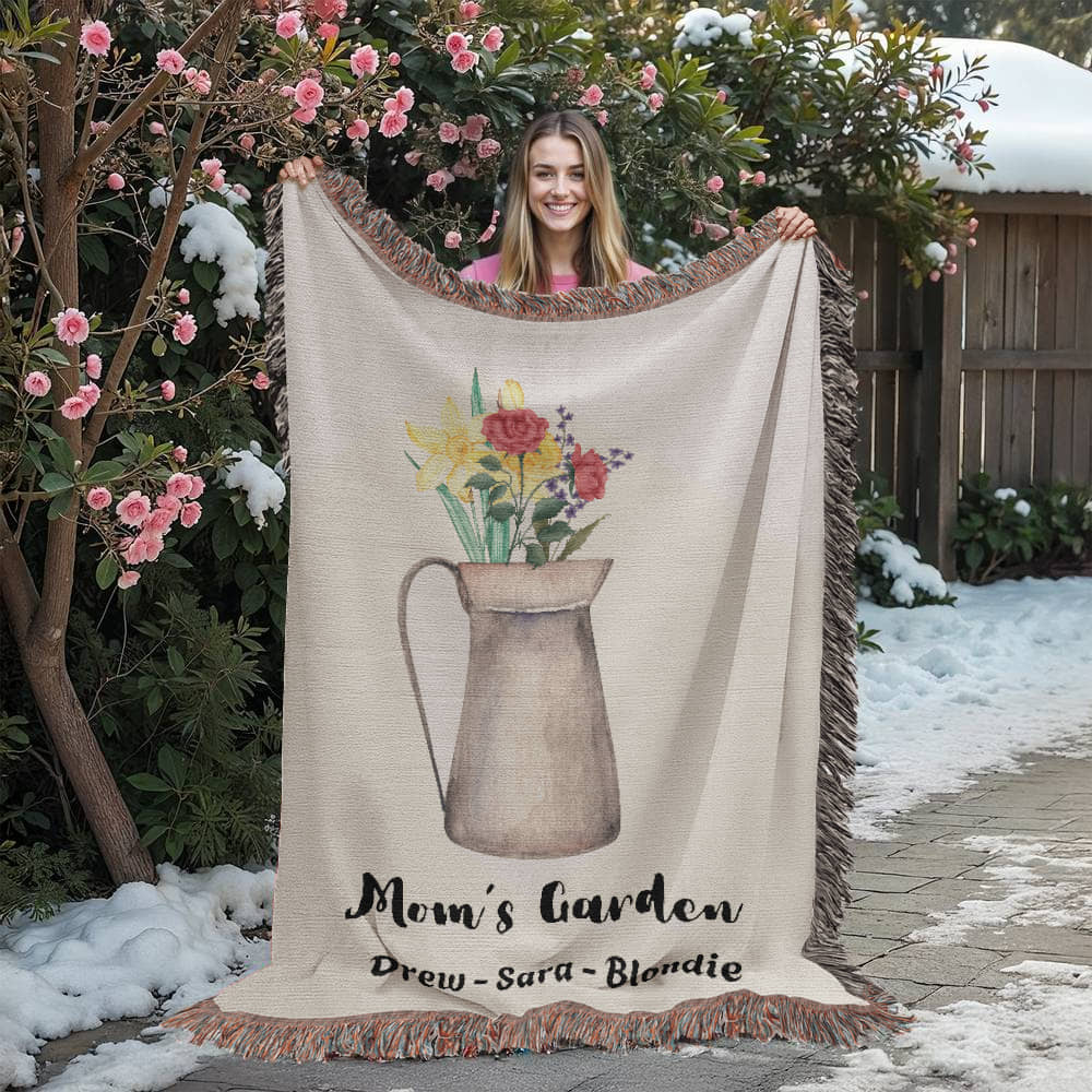 Personalized Gift for Mom Children's Birth Flowers Woven Blanket