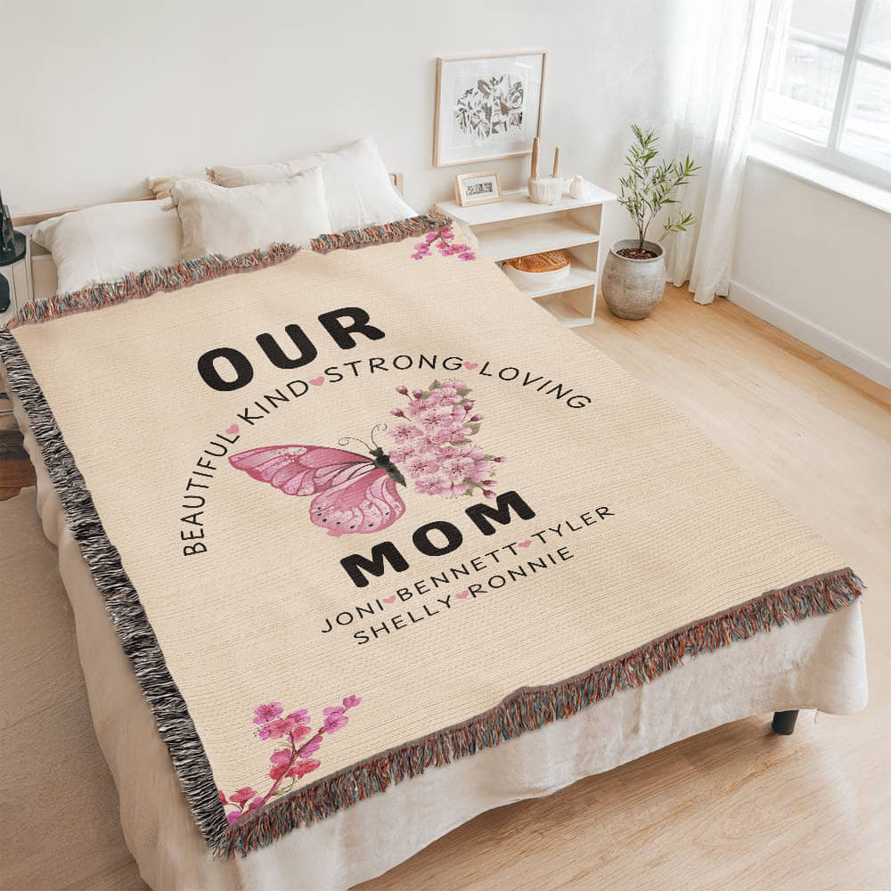 Personalized Butterfly Flower Woven Blanket for Mom