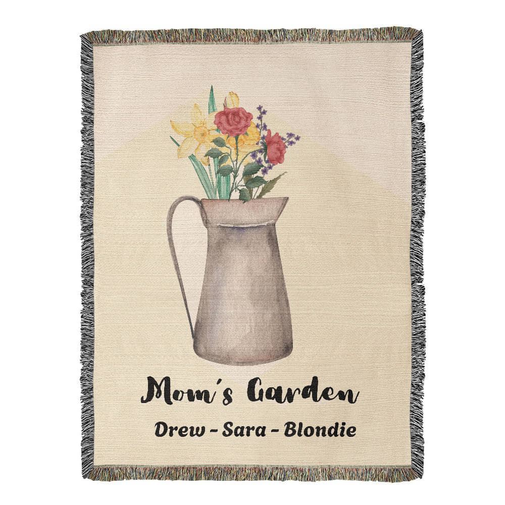 Personalized Gift for Mom Children's Birth Flowers Woven Blanket