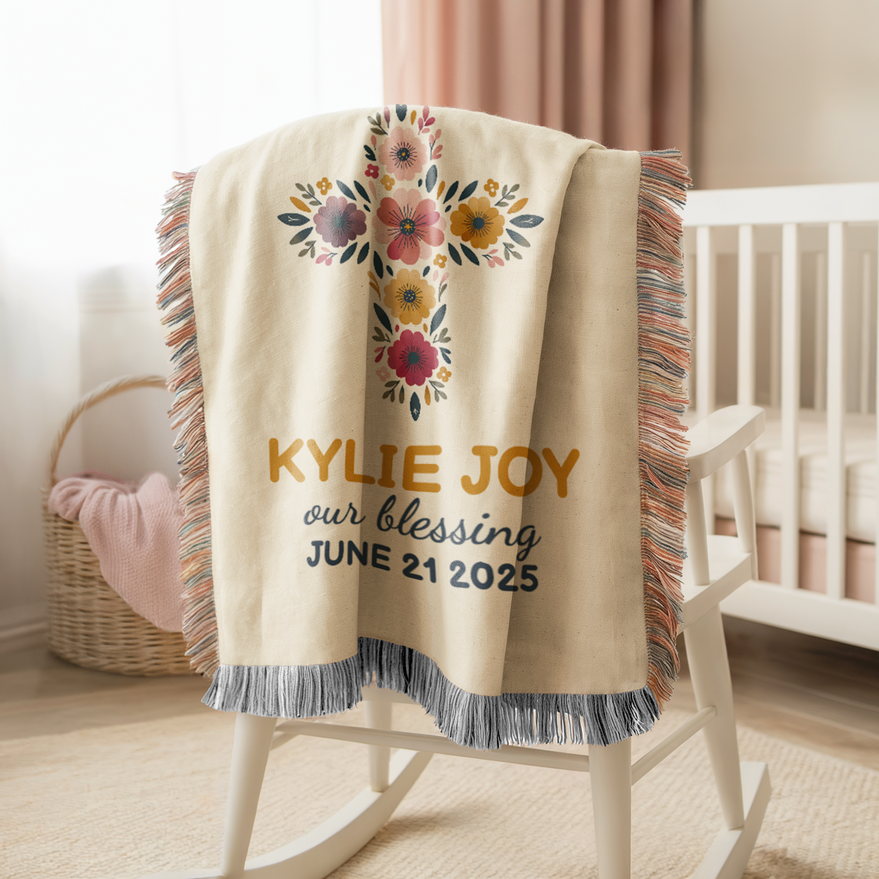 Personalized Baby Baptism Blanket | Floral Cross Christening Gift