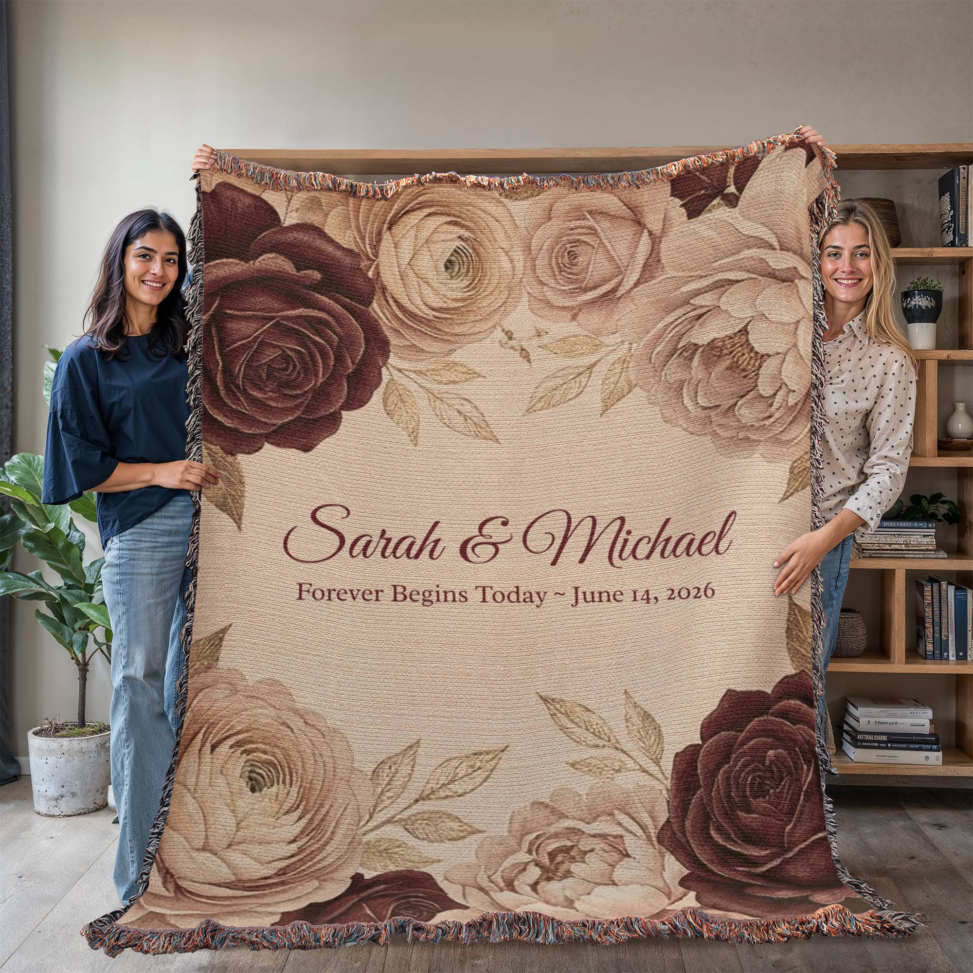 Personalized Wedding Blanket | Floral Rose Cotton
