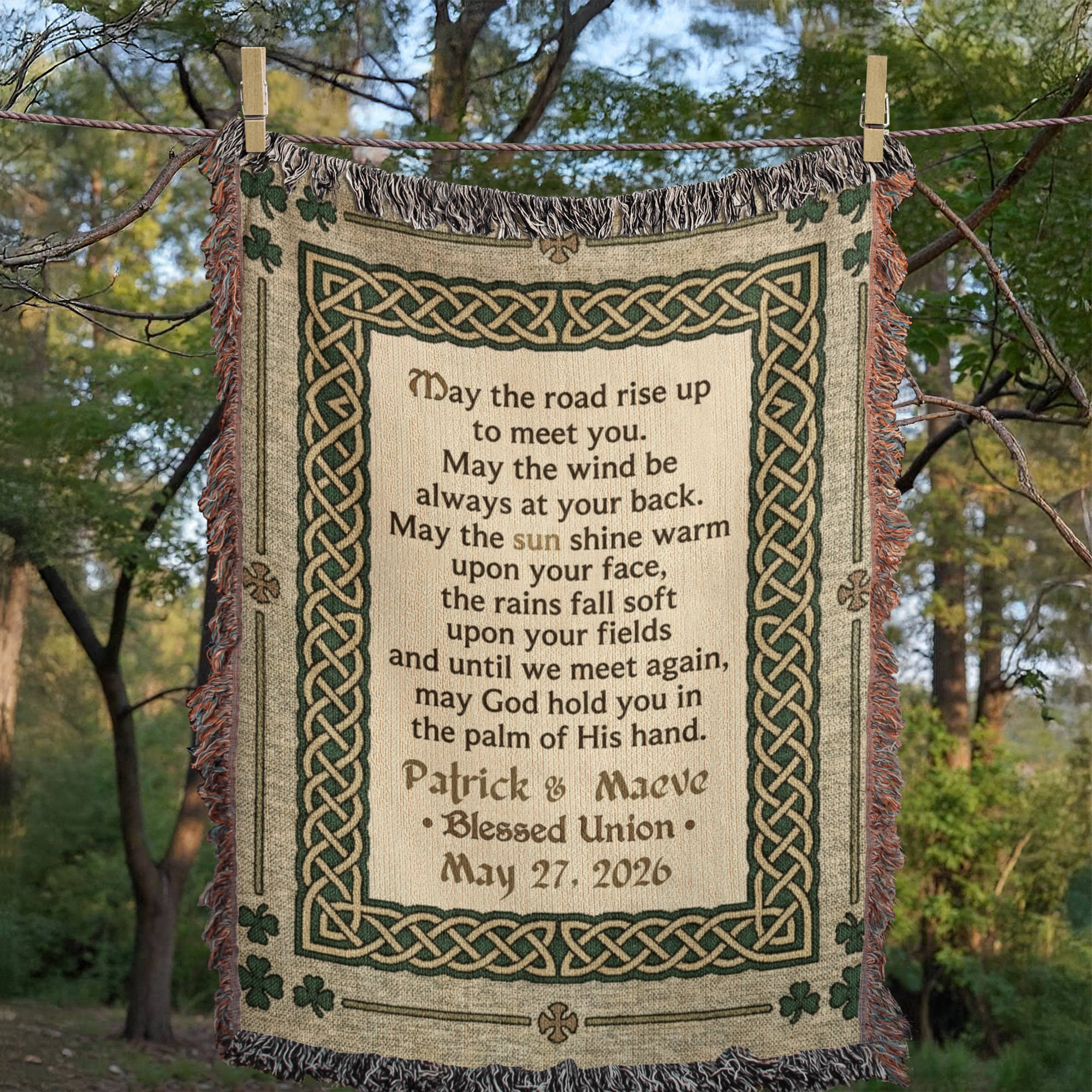Personalized Irish Blessing Blanket | Celtic Knot Cotton Throw