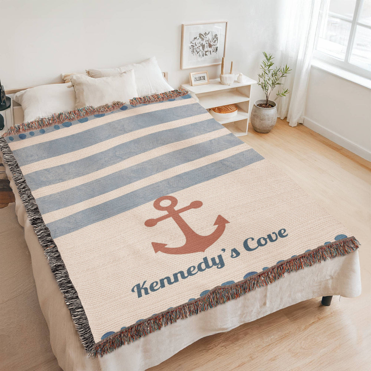 Personalized Nautical Blanket | Watercolor Anchor Cotton Throw