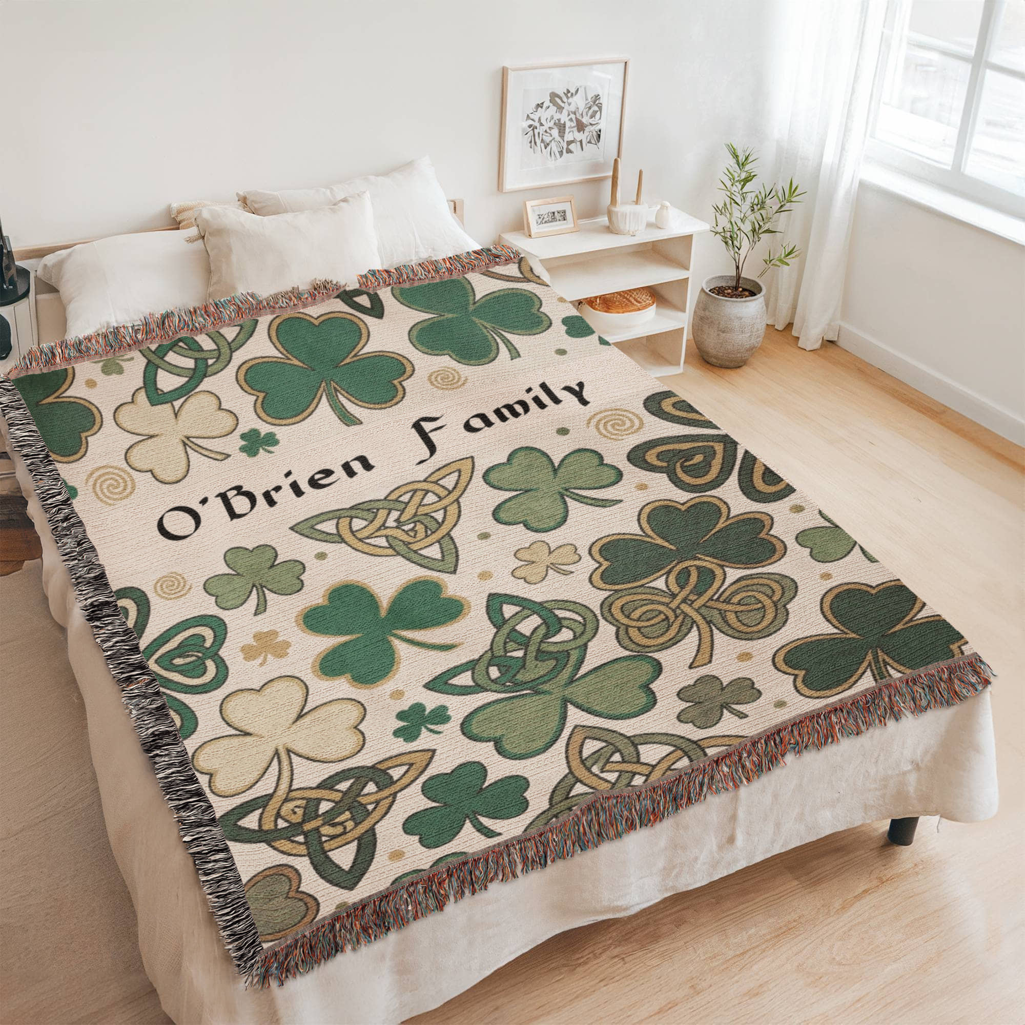 Personalized Irish Family Blanket | Shamrock Celtic Knot Cotton Throw