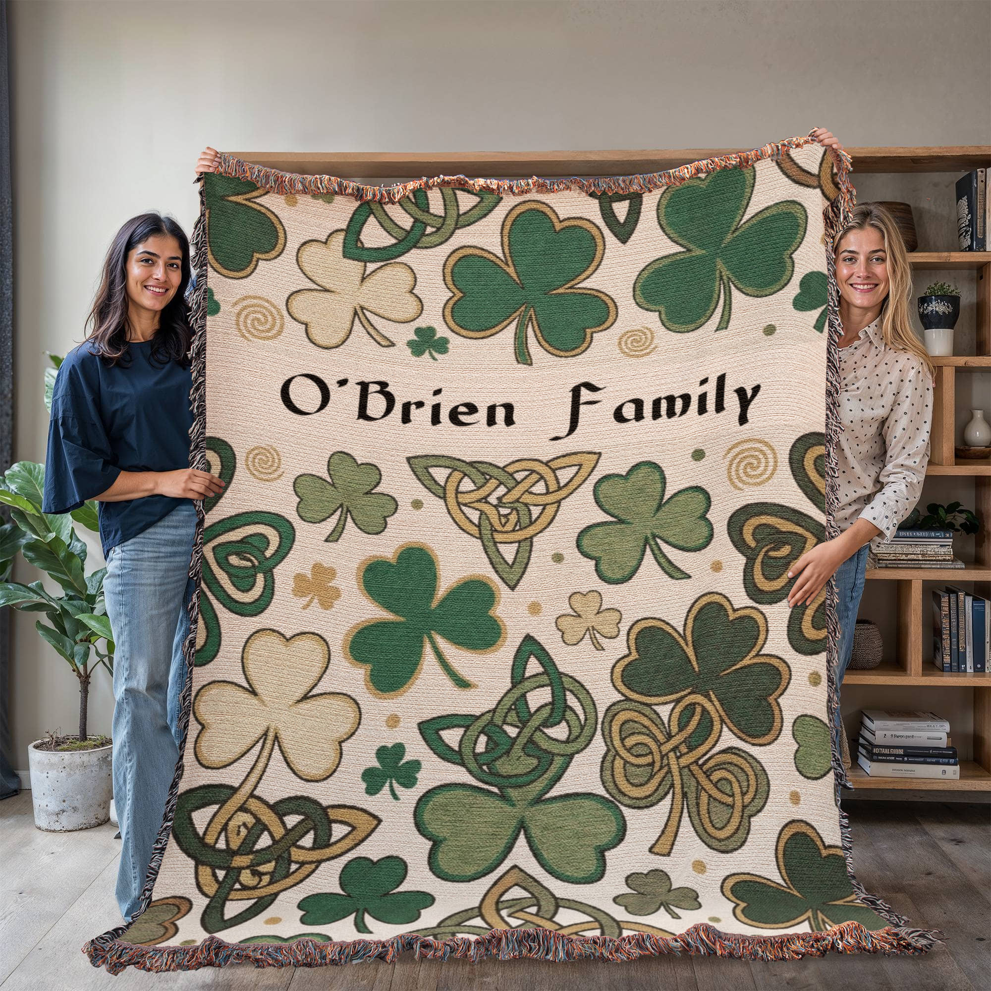 Personalized Irish Family Blanket | Shamrock Celtic Knot Cotton Throw