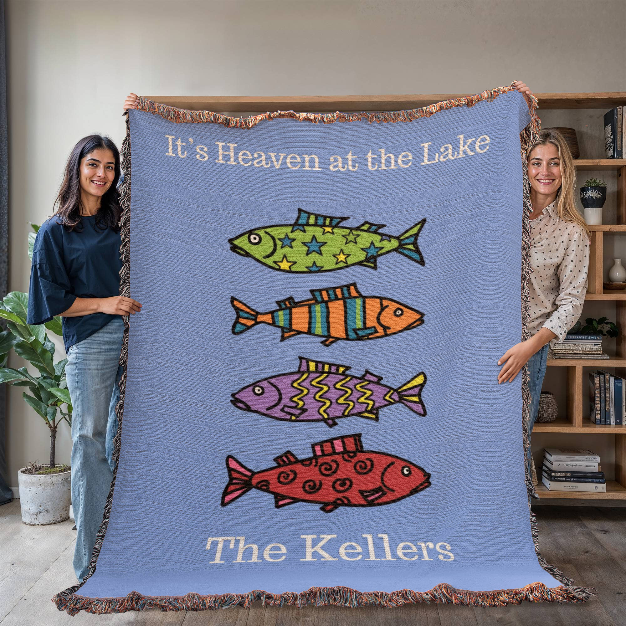 Personalized Lake House Blanket | Colorful Fish Cotton Throw