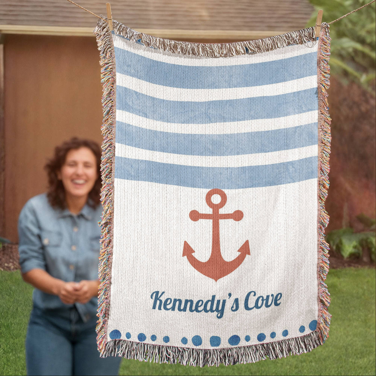 Personalized Nautical Blanket | Watercolor Anchor Cotton Throw