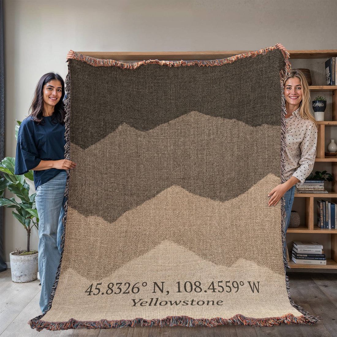 Custom Mountain Coordinates Blanket | Personalized GPS Location Throw | Yellowstone Lodge Gift | Heirloom Woven Nature Blanket | Cabin Decor
