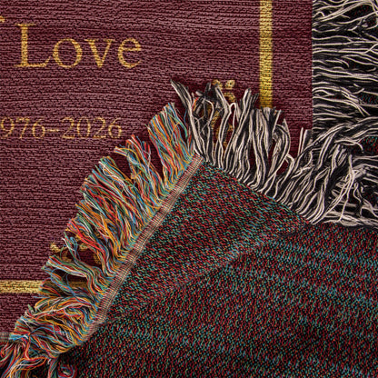 Personalized Anniversary Blanket | Custom Names &amp; Years | Heirloom Cotton Throw | Wedding Milestone Gift | 50th Anniversary