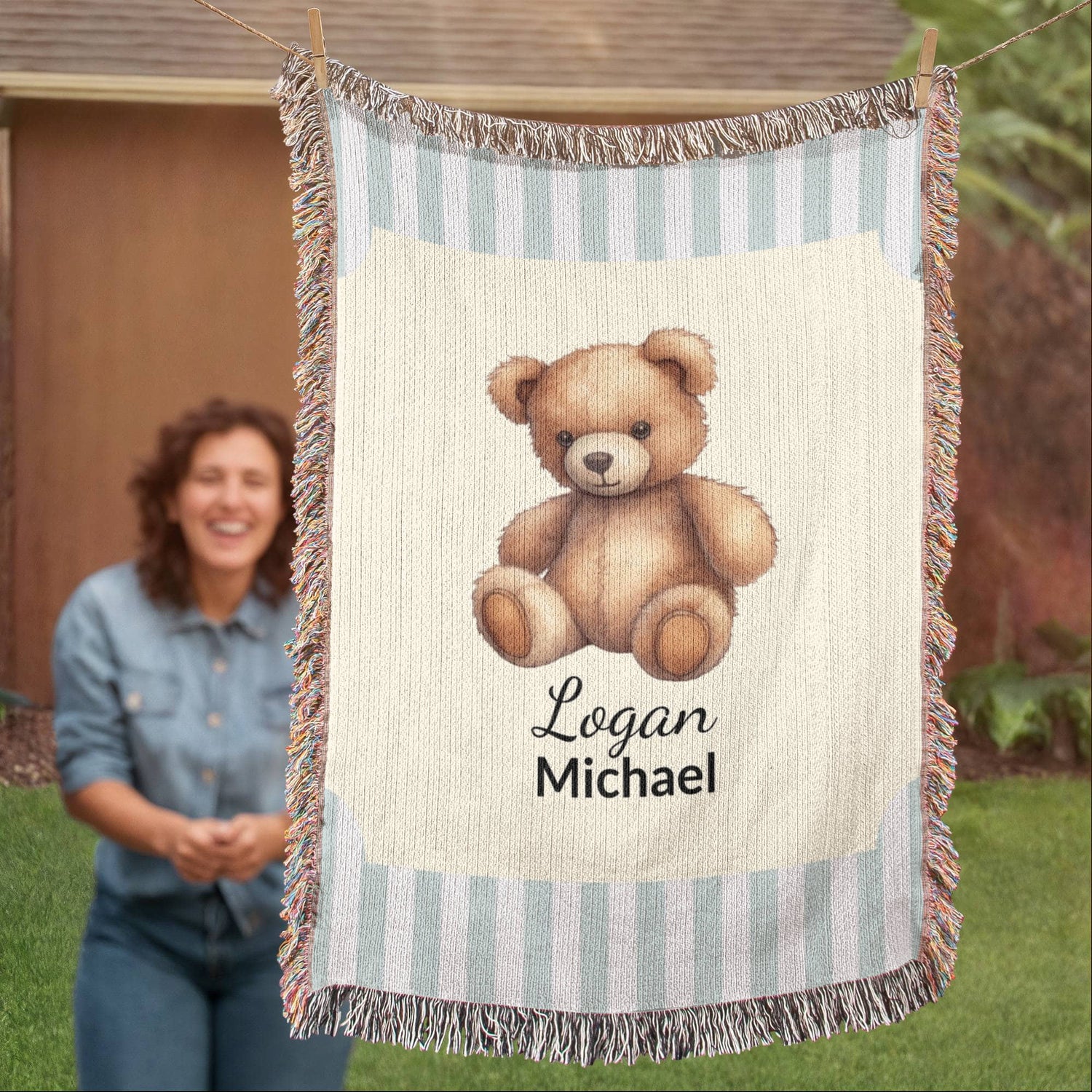 Personalized Baby Blanket | Teddy Bear Cotton Throw