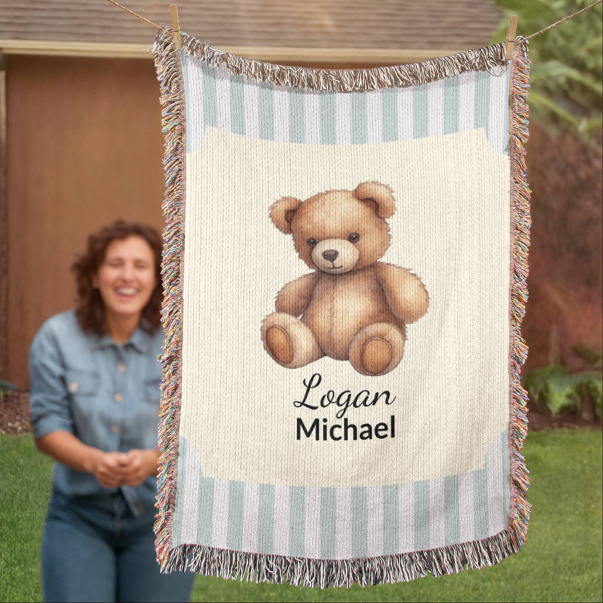 Personalized Baby Blanket | Teddy Bear Cotton Throw