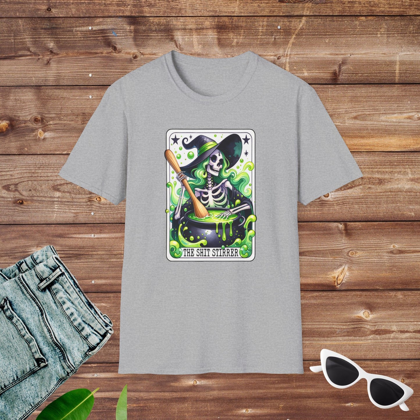 The Sh*t Stirrer Witch Skeleton Tarot T Shirt