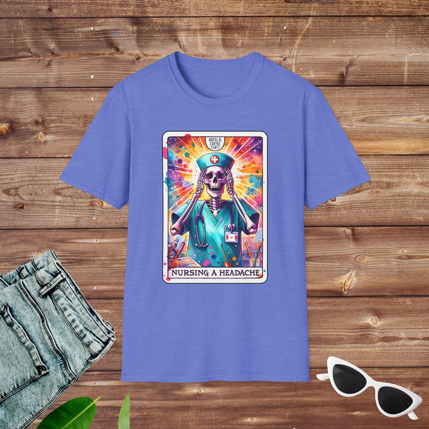 Nursing a Headache Nurse Witch Skeleton Tarot T Shirt